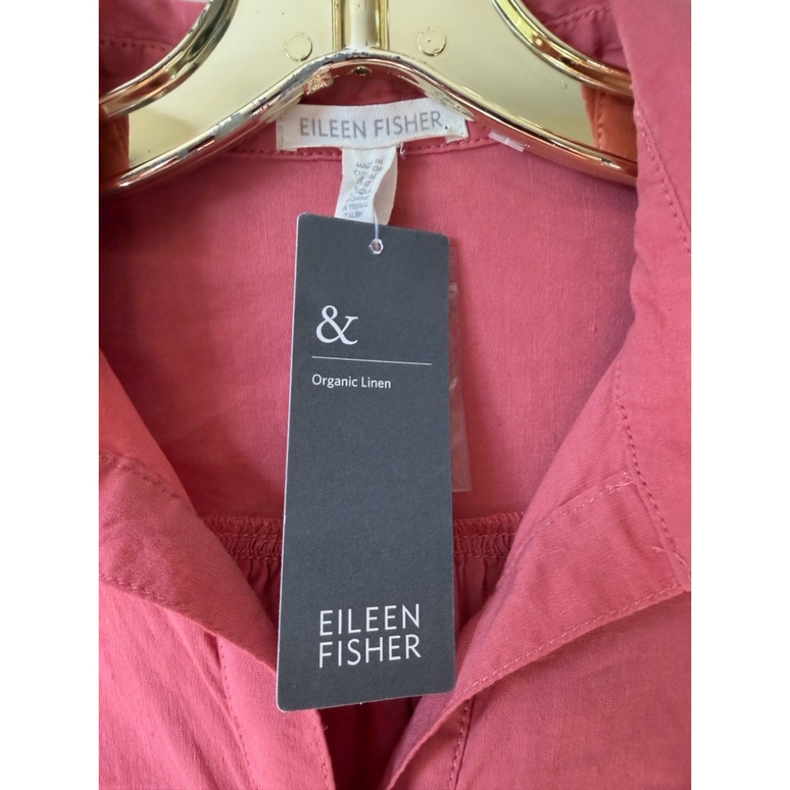 Eileen fisher linen classic collar shirt dress coral size xxs nwt