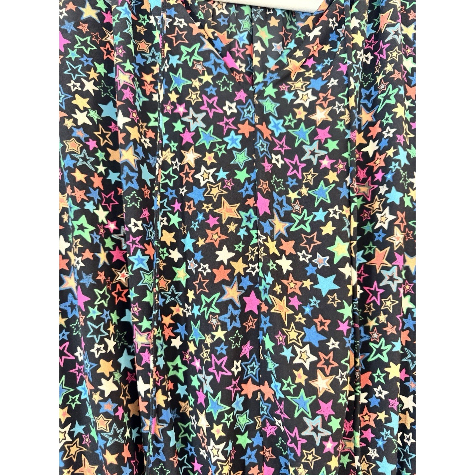 Current Air Multi Color Star Print Pleated Tiered Mini Dress Black Large 1990084