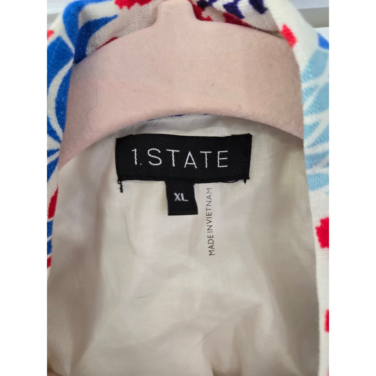 1 STATE Rayon Linen XL Geometric Floral Button Down Open Back Maxi Dress Cream