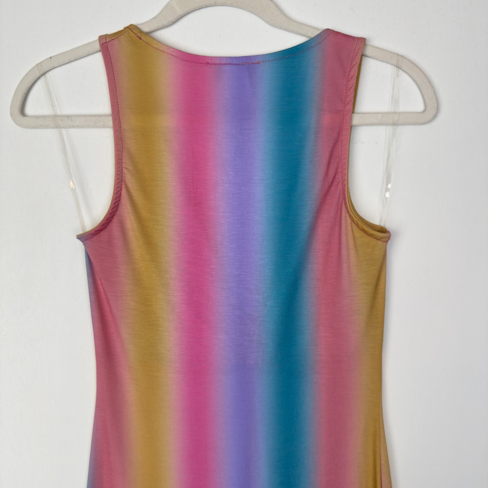 Maia Rainbow Ombre Maxi Dress S Sleeveless Deep V-Neck USA Made Polyester Blend