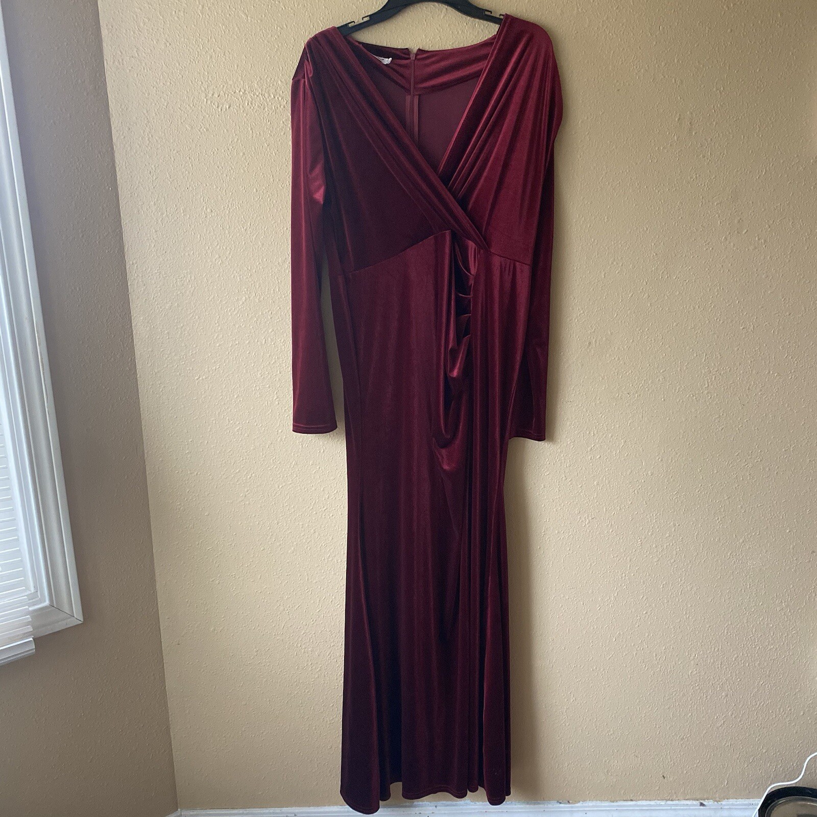 Ababalaya Crushed Velvet Maroon Red Slit Maxi Dress XXL Dark Romantic