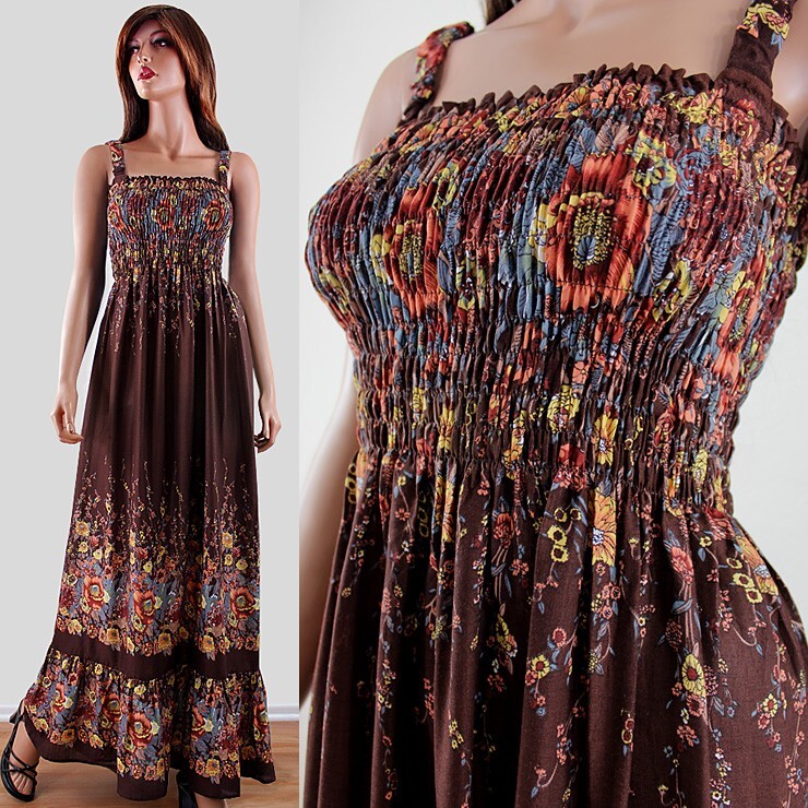 Handmade One Size Plus Summer Maxi Long Dress Exotic Feather Print S M L 1X 2X