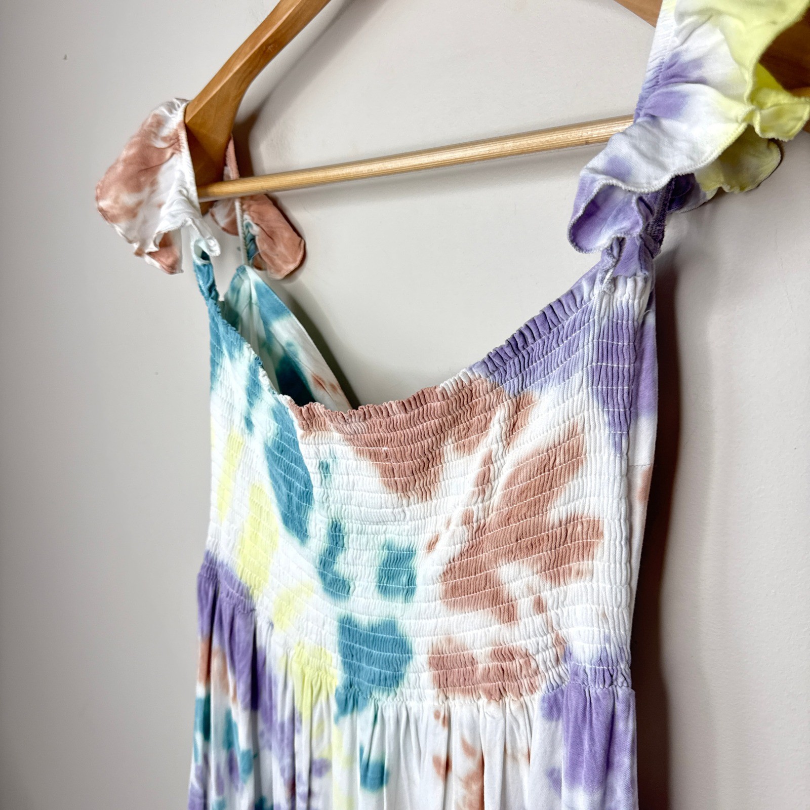NWT Chaser Tie Dye Ruffle Off-Shoulder Button Front Midi Dress Womens Size Small