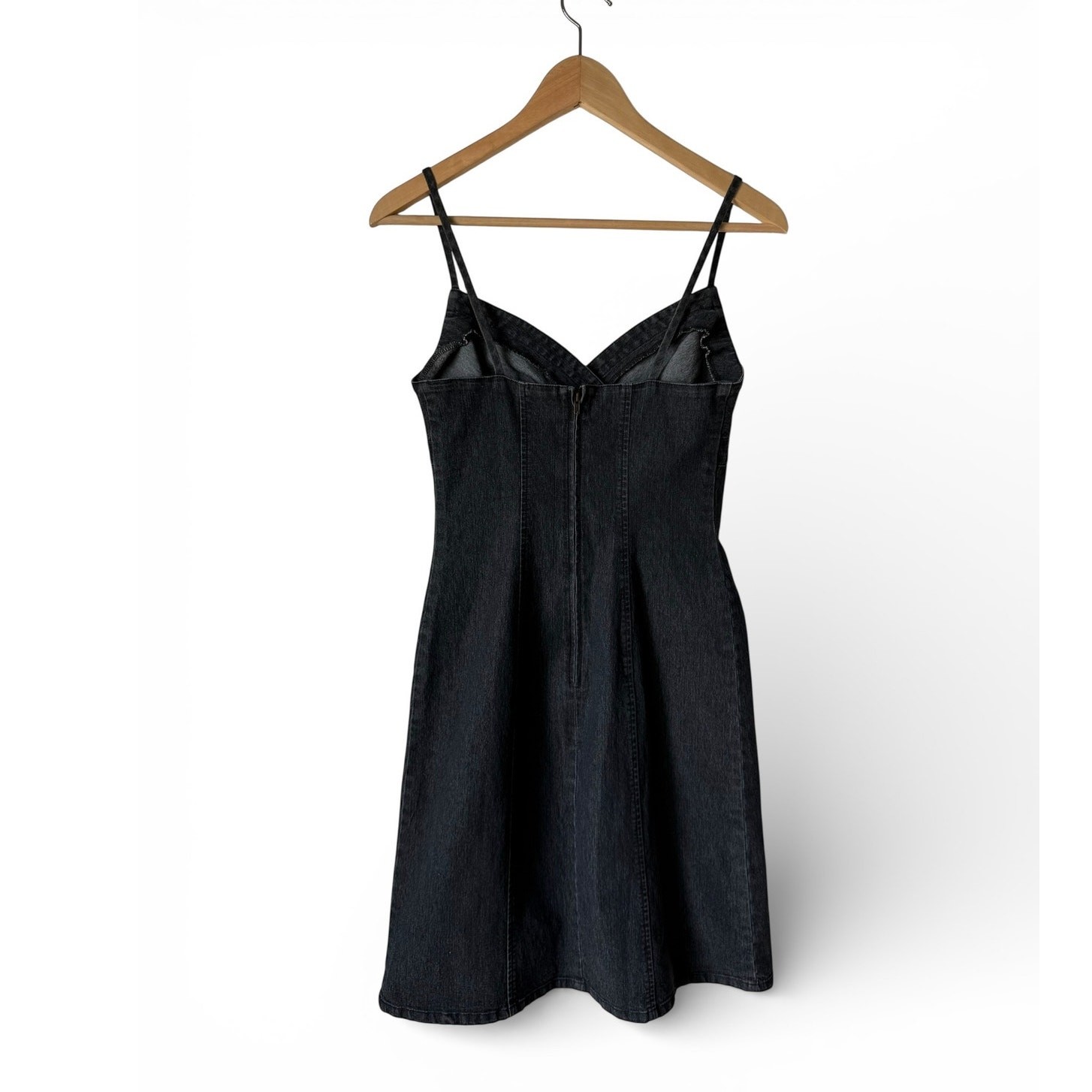 Bisou Bisou Michele Bohbot Black Stretch Denim Mini Dress V-Neck Y2K Size 2