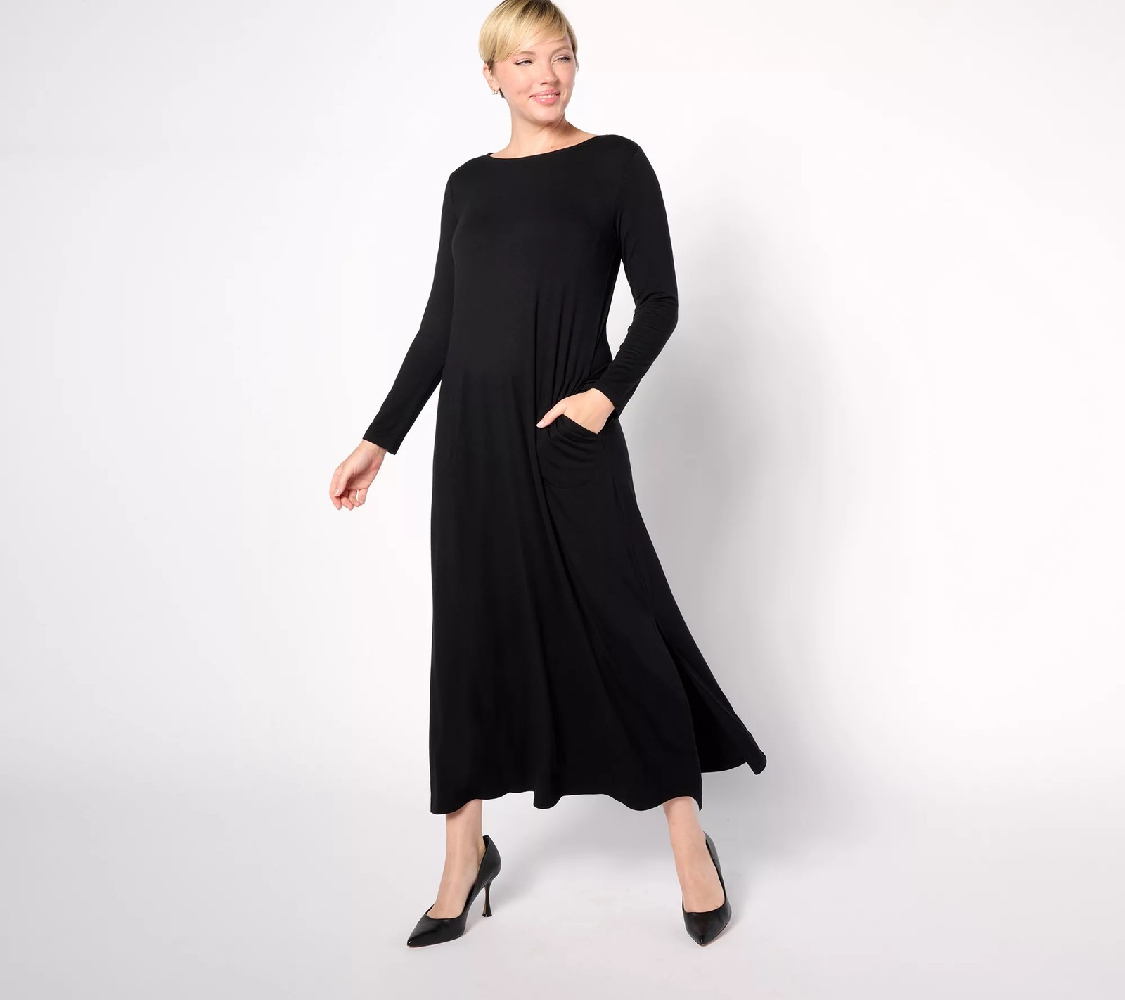 Belle by Kim Gravel Reg Rayon Spandex Bracelet Sleeve Maxi Dress Black S New