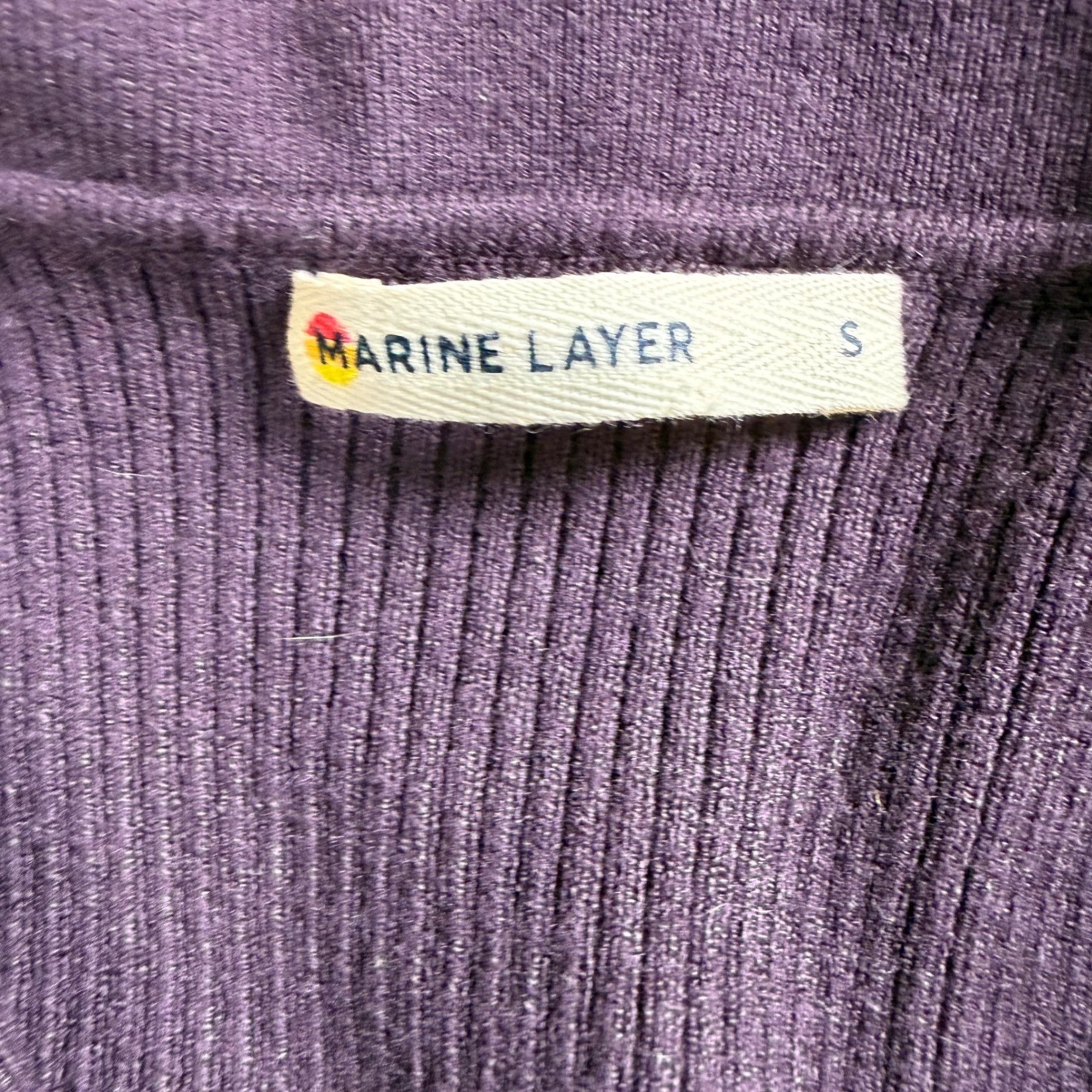 Marine Layer Ribbed Knit Polo Midi Dress Women’s Small Purple Bamboo Trim Slit