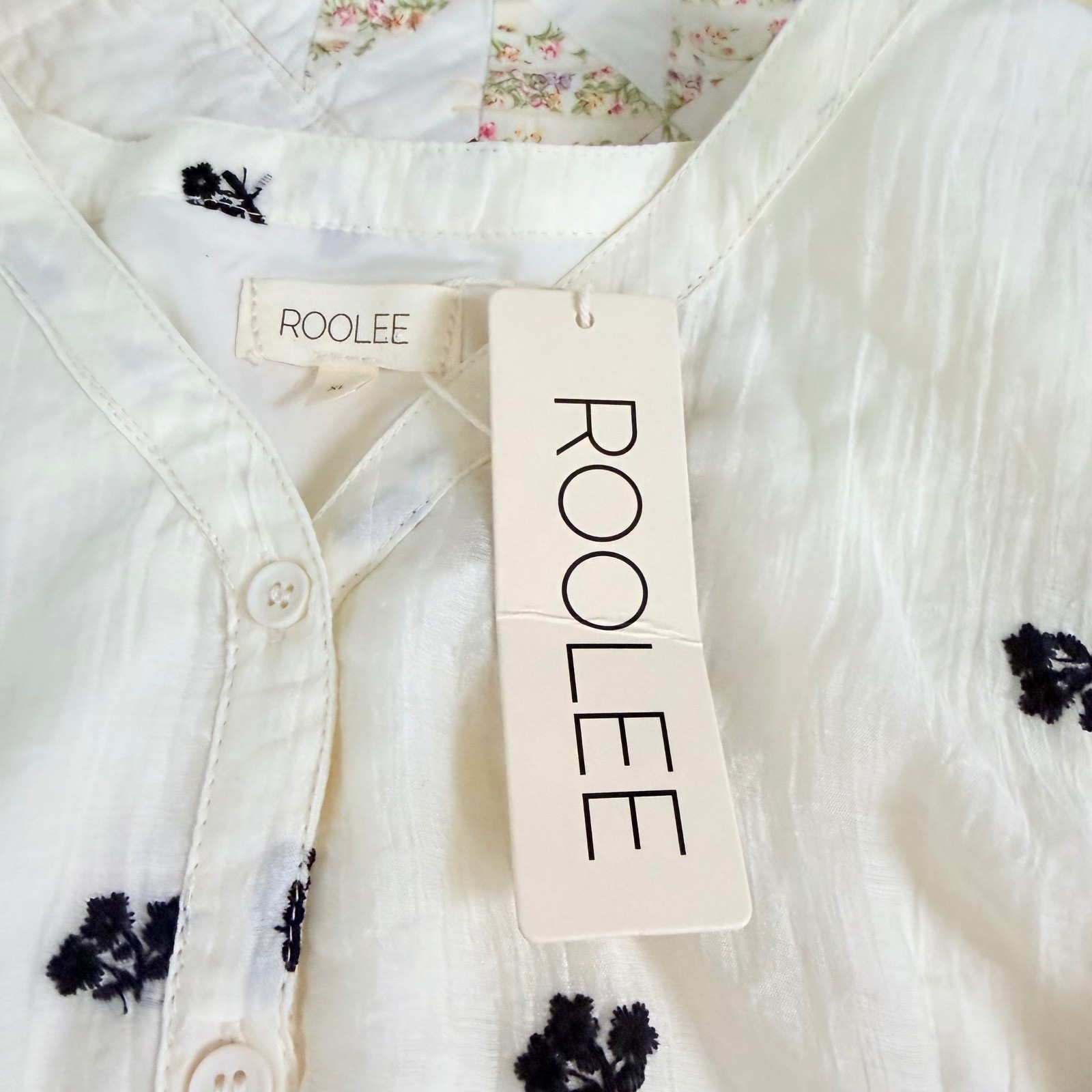 Roolee Cream Floral Embroidered Smocked Tiered Midi Dress NWT XL