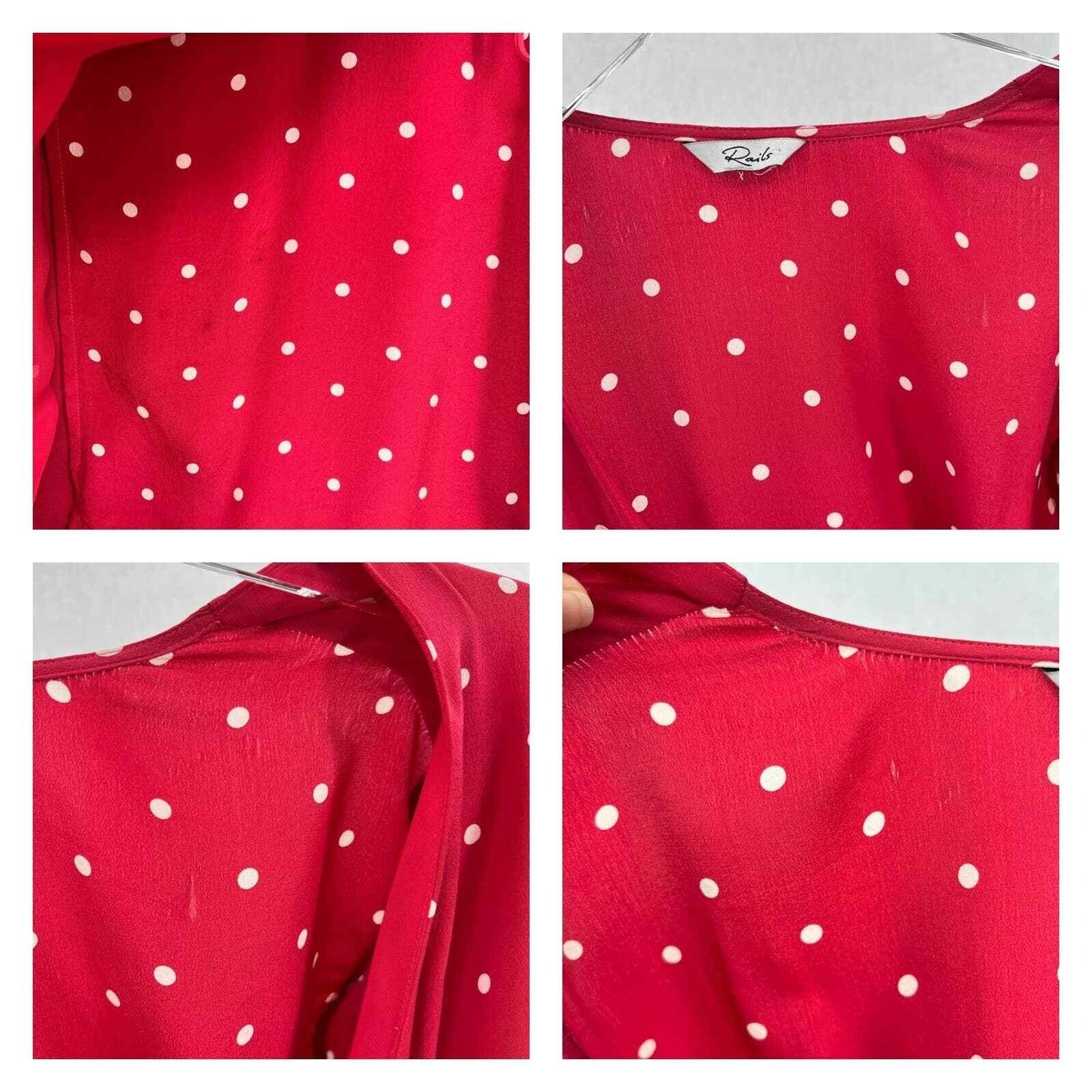 RAILS Leanne Polka Dot Dress Womens Medium Raspberry Red Silk Wrap Mini Short