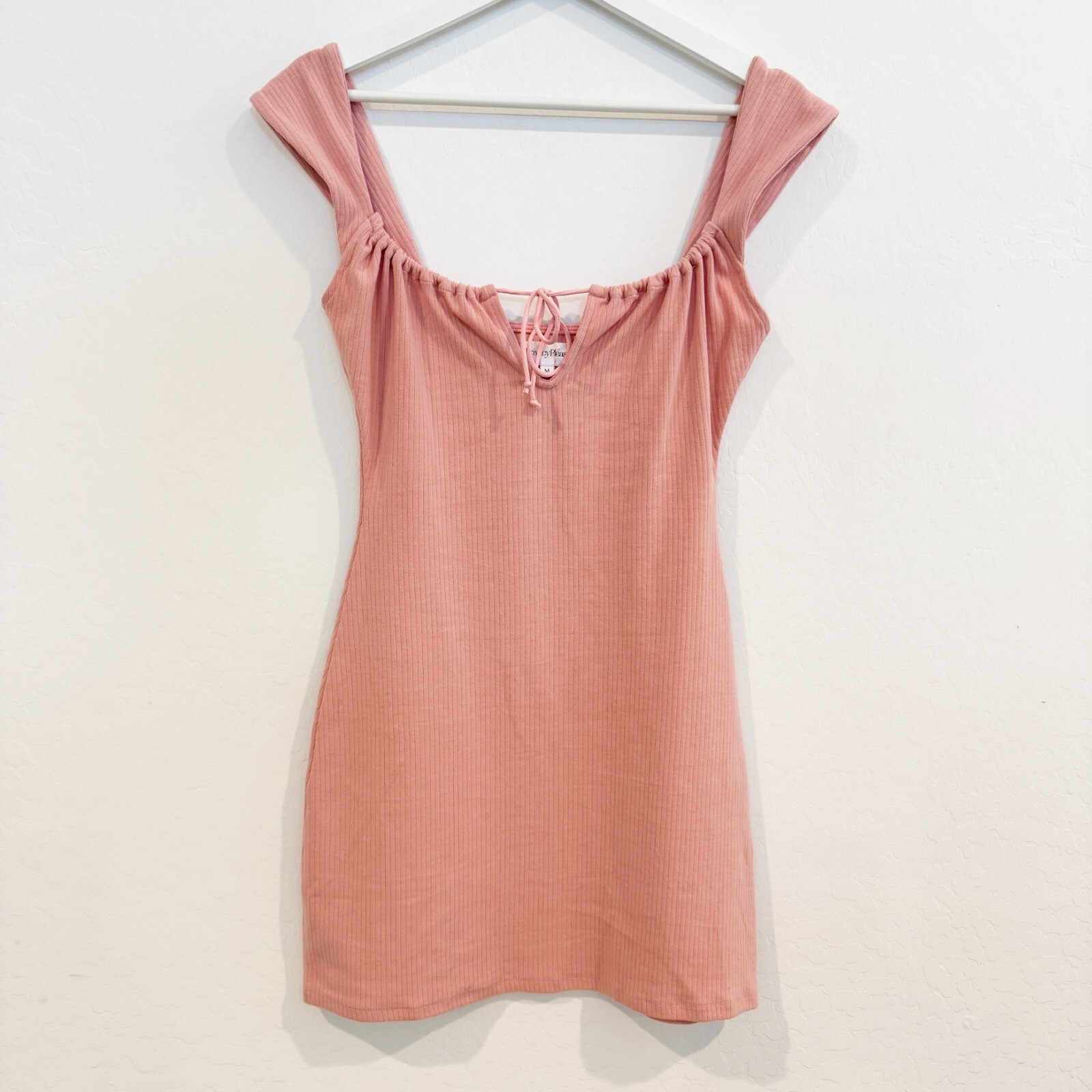 Privacy Please Square Neck Sleeveless Tie Front Cutout Mini Dress Pink Medium