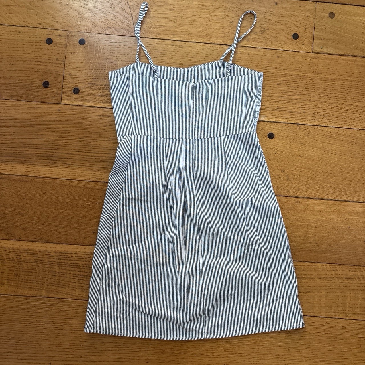 Brandy Melville White/Black Striped Strappy Mini Dress Straight Neck Zip 3