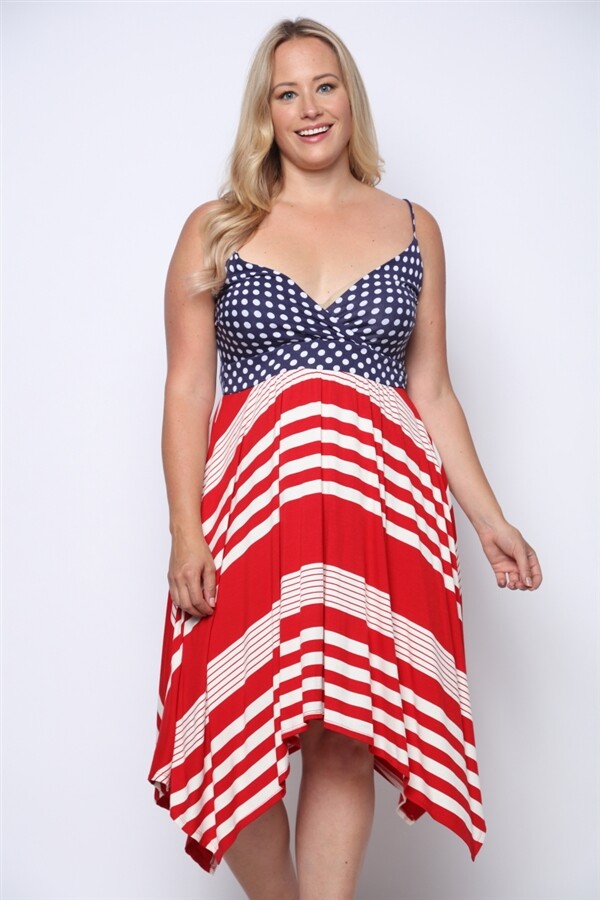 Womens Plus Size Red Stripe Dress 2XL Shark Bite Americana Summer Travel