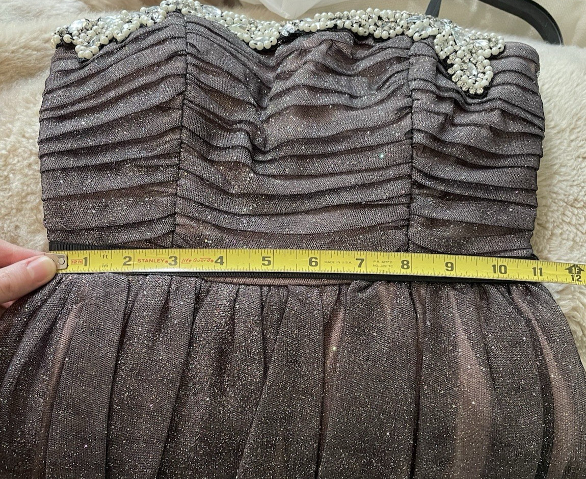City Triangles Strapless Pink Glitter/Black Tulle Beaded Dress Juniors Size EUC