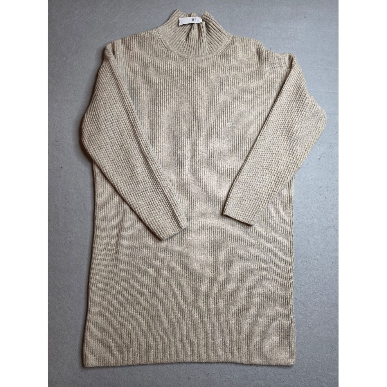 GAP Sweater Dress Womens Small Cream Cotton Knitted Ribbed Mock Neck Long Sleeve