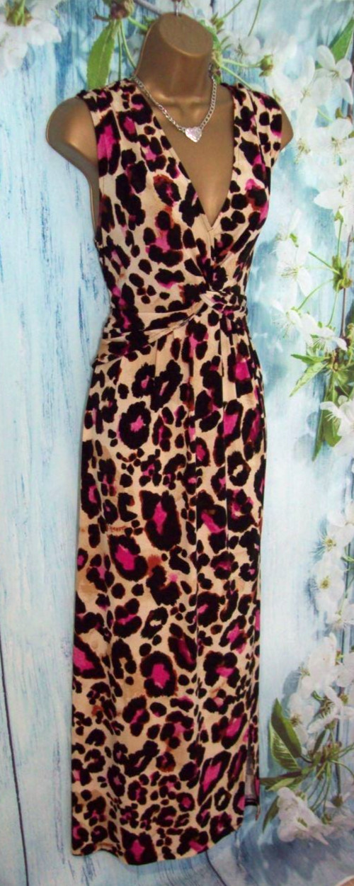 New Next Love & Roses Leopard Print Maxi Dress Size 18 Jersey Twist Holiday