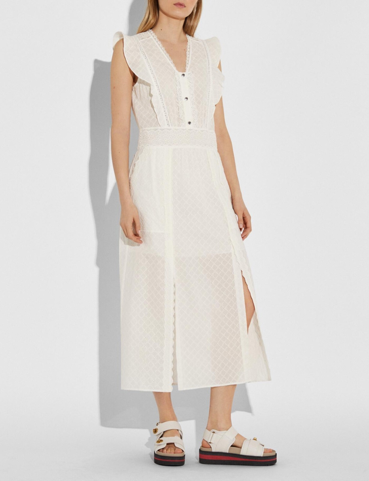 NEW COACH Broderie Anglaise White Lace Eyelet Maxi Prairie Dress 0 2 4