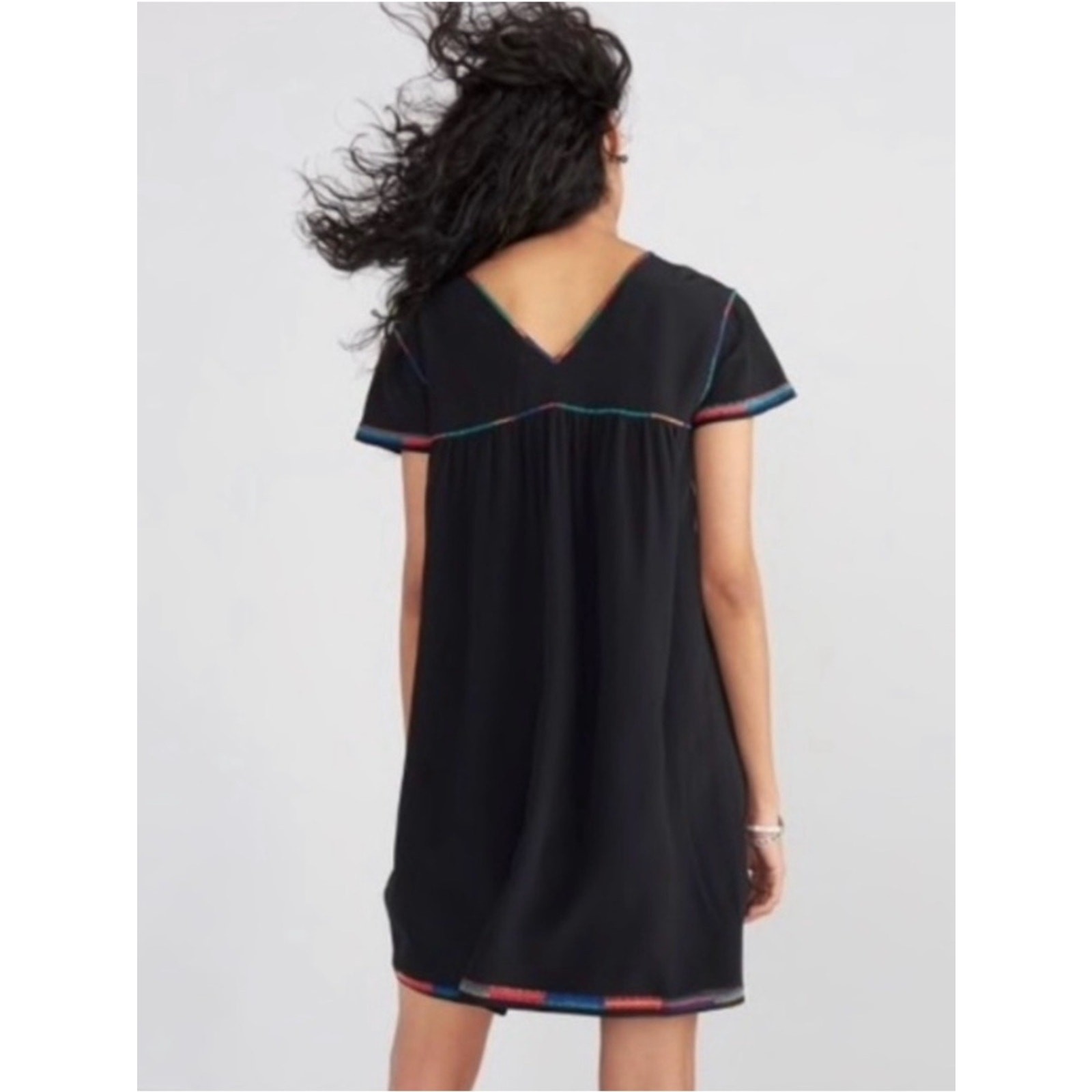 Madewell 100% Silk Embroidered Shift Dress Black Multicolor Boho Artisan Small