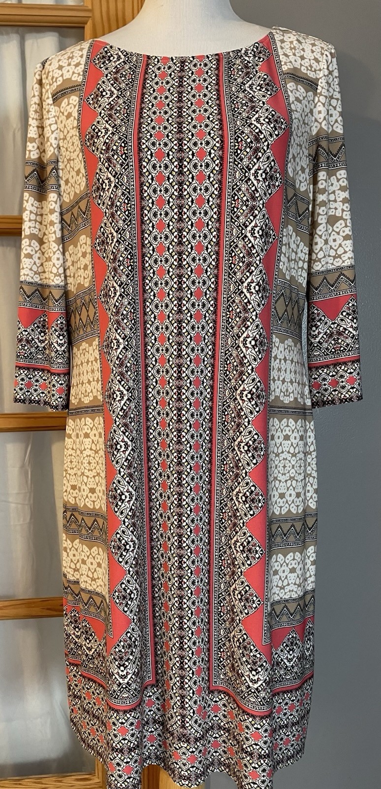 London Styles Art To Wear Dress Sz 18 Beige Ivory 3/4 Sleeve Classic Party City