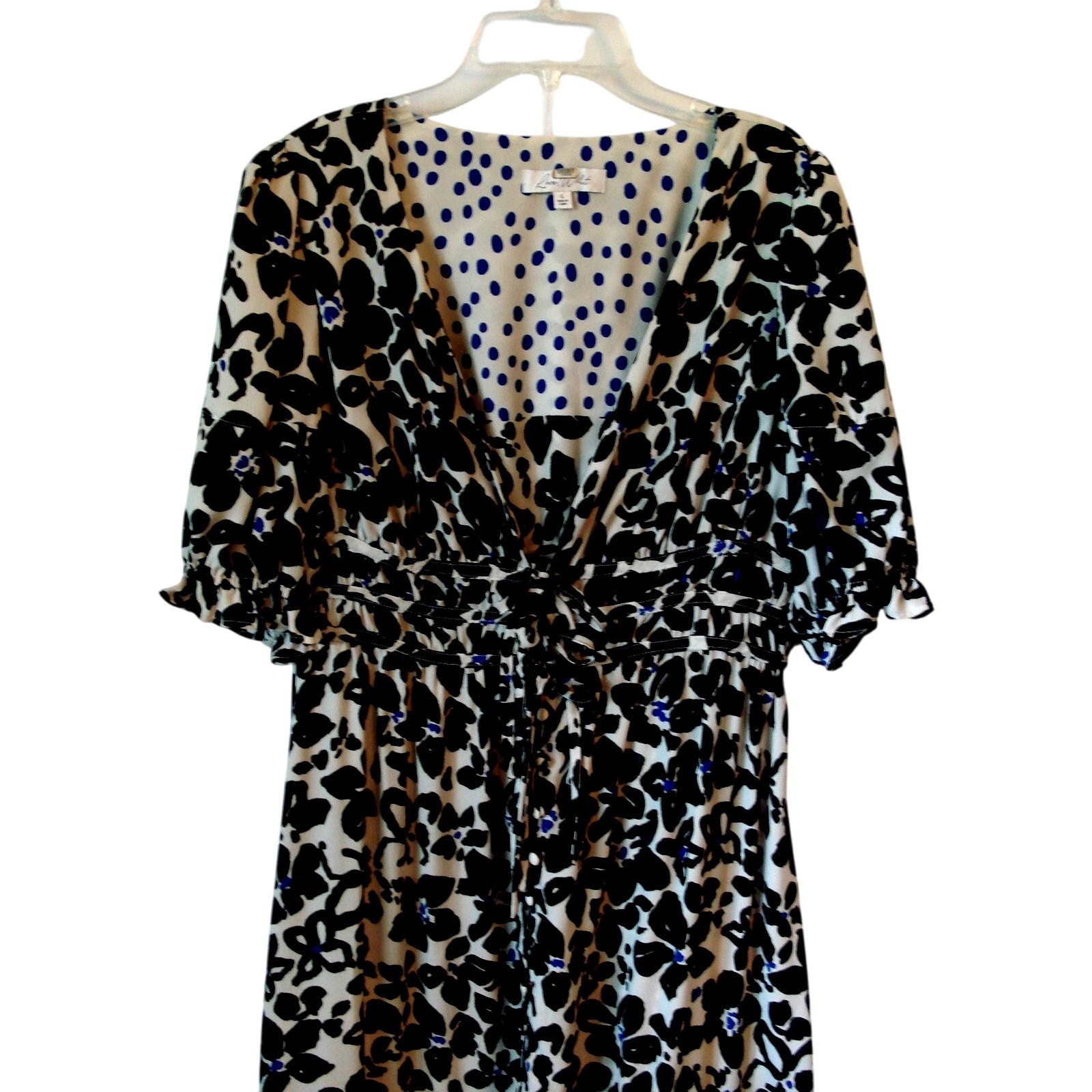 Love and Whit Dress Large Maxi Flowy Floral Romantic Black White and Blue L