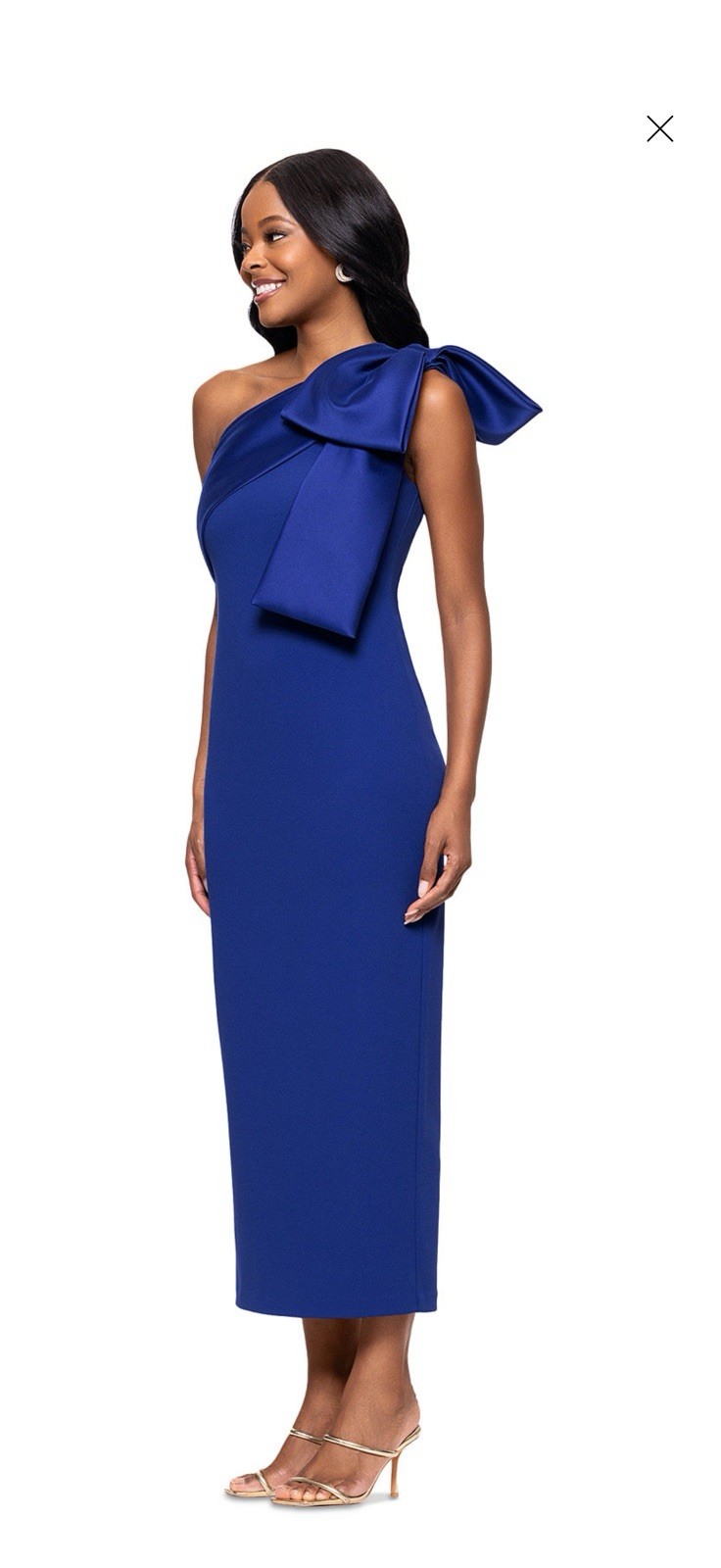Betsy & Adam Indigo One-Shoulder Satin Bow Scuba Midi Sheath Dress 12 A27005
