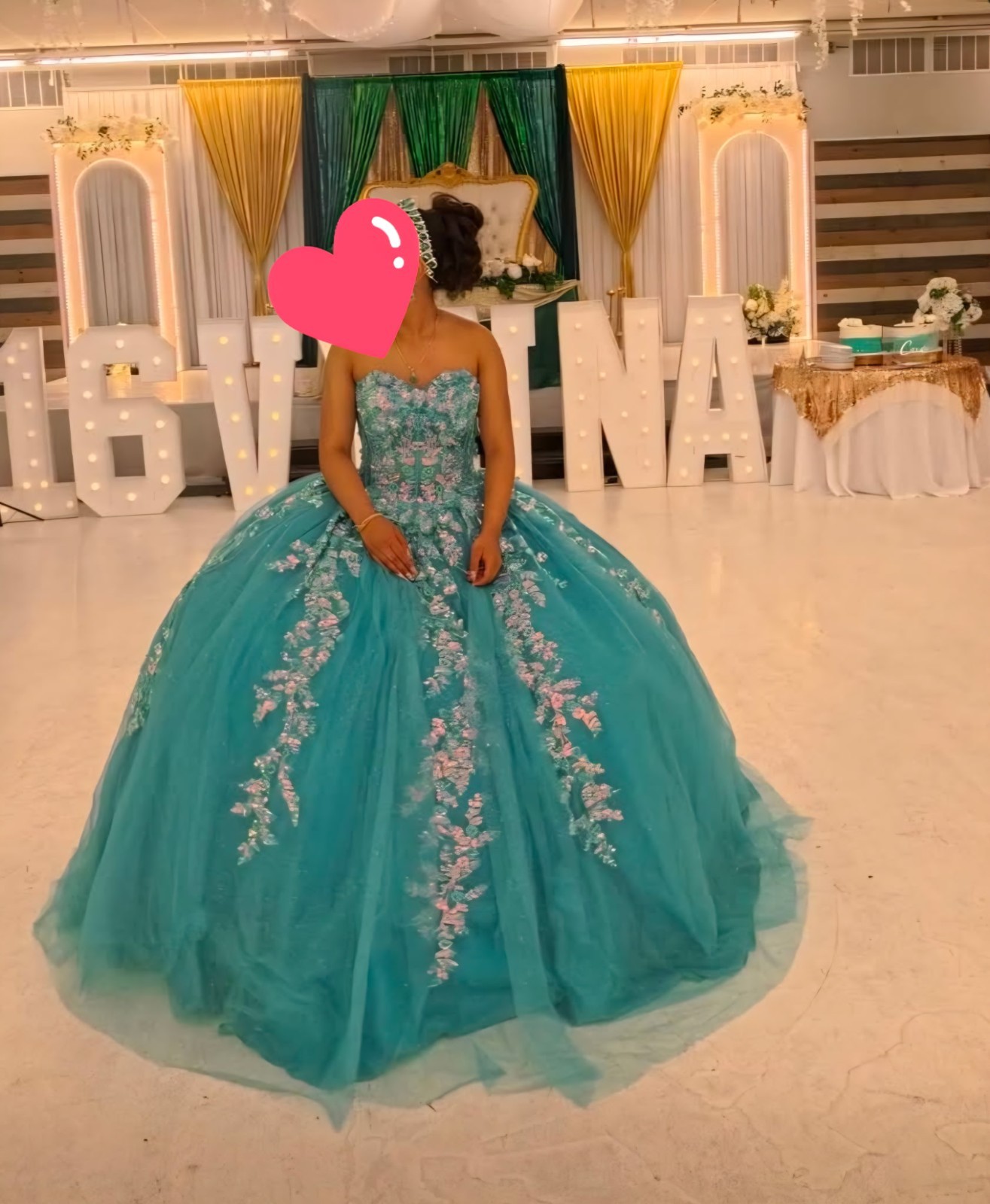 Teal Sweetheart Sleeveless Tulle Floral Embroidered Long Ball Gown Prom Dress