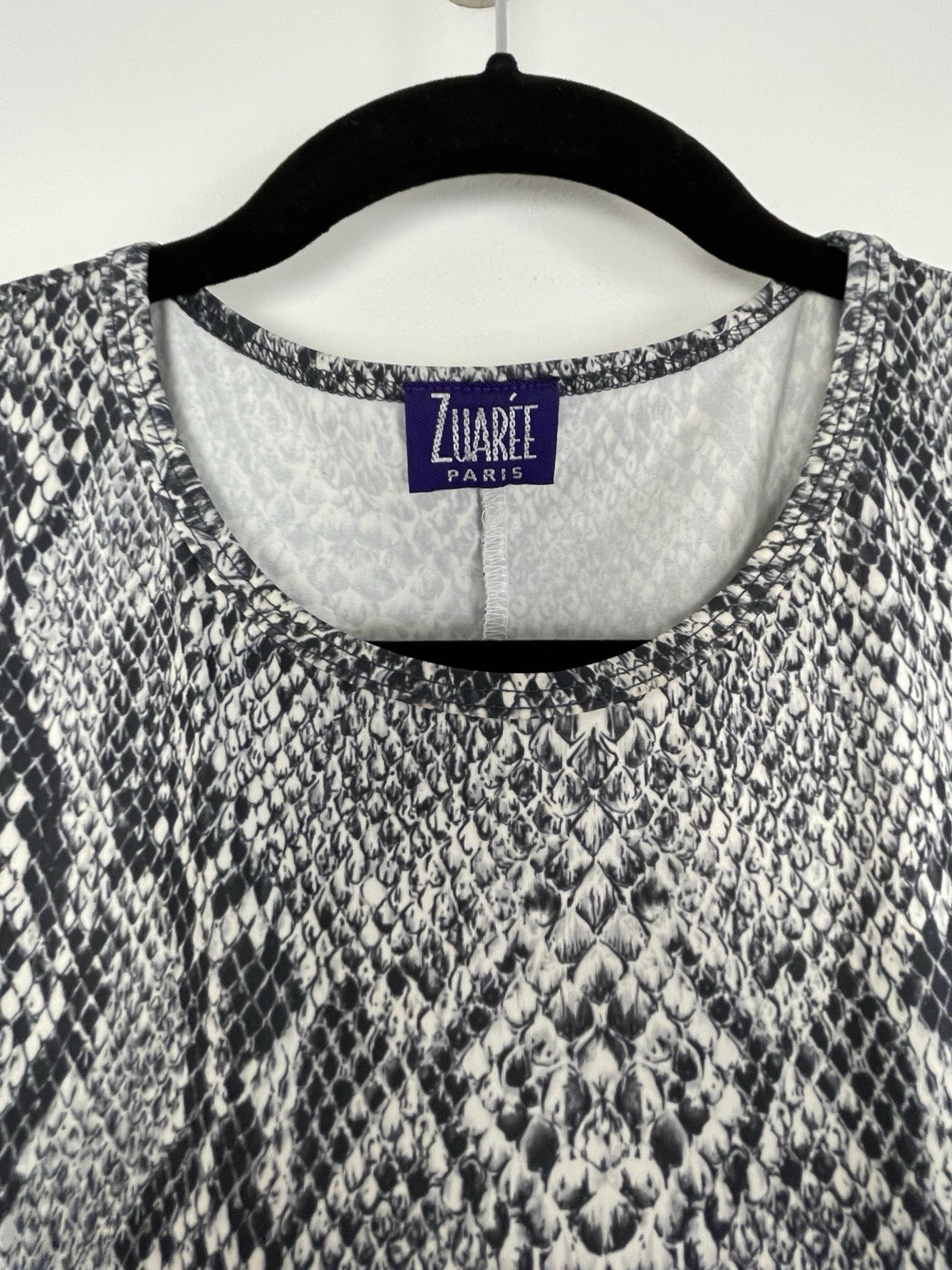 Zuarée Paris L Grey White Snake Print Sheath Dress Knee-Length Polyester Spandex