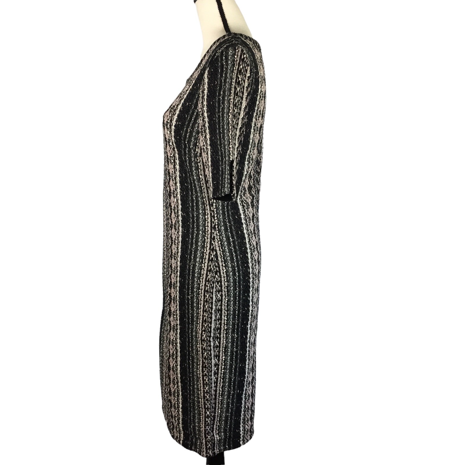St. John Vertical Striped Tweed Sheath Dress Size 4 Half Sleeve Round Neck