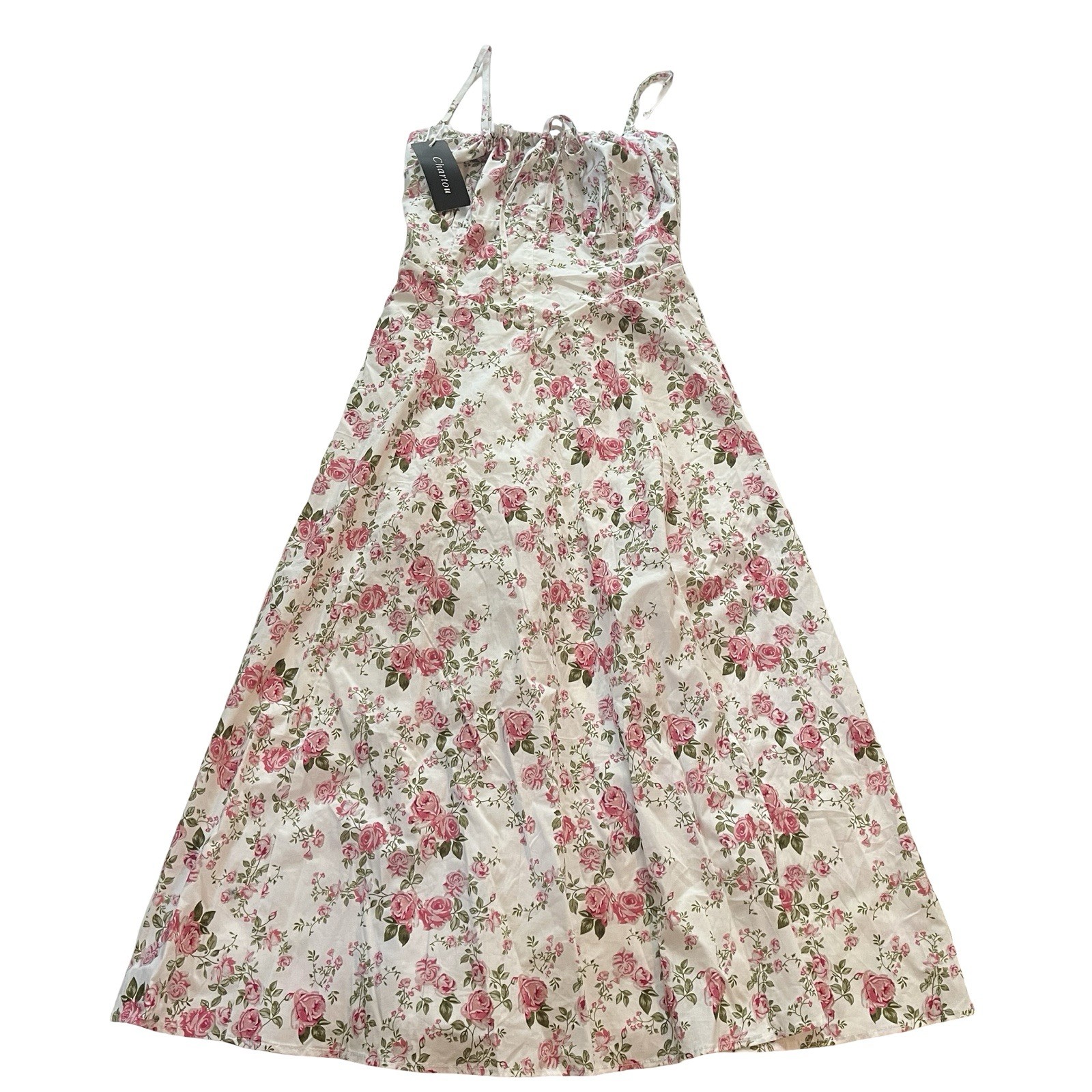 NWT Chartou Women’s Size M Dress Ditsy Floral Prairie Sundress White Pink Green