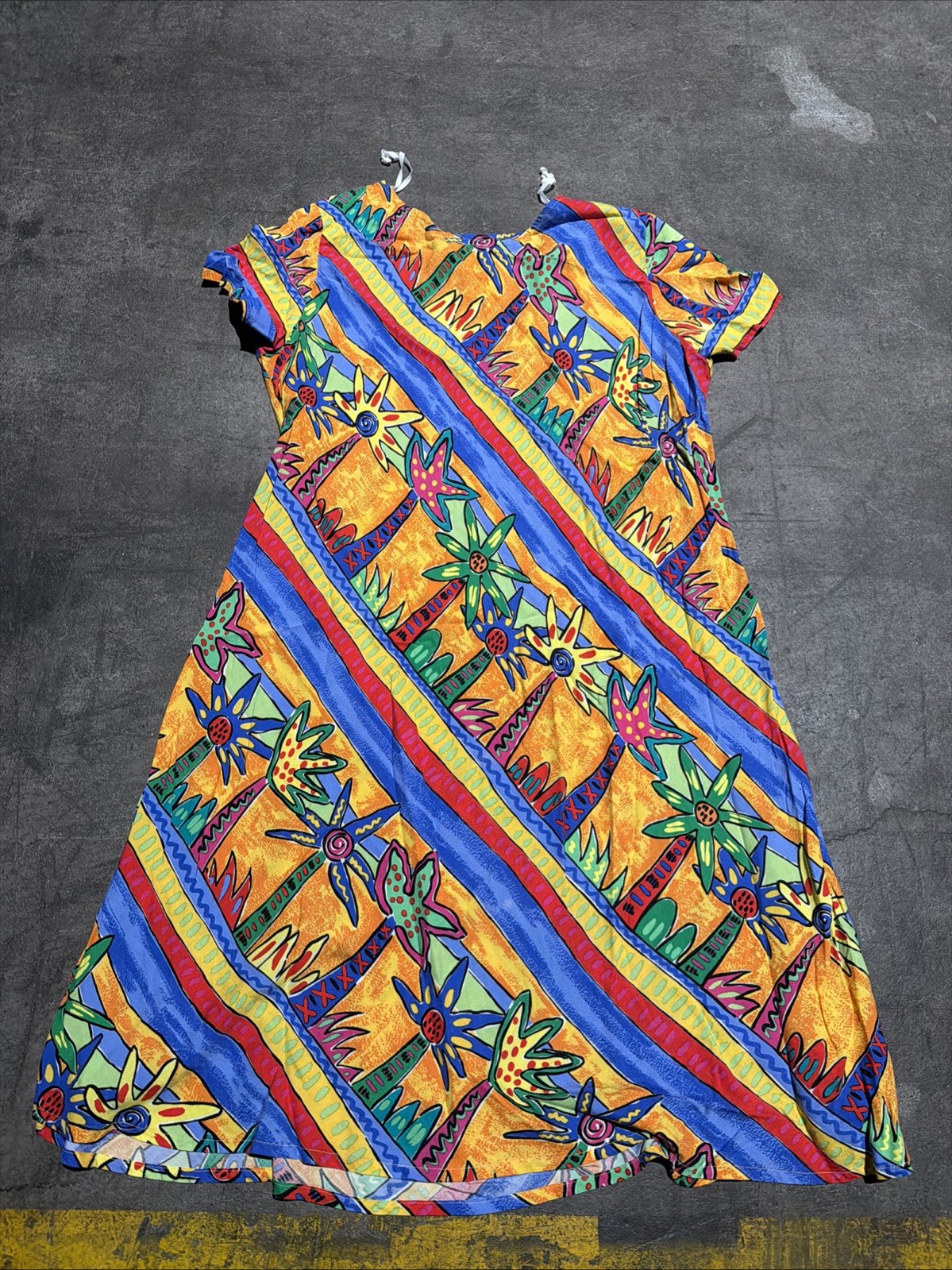 Vintage Hilo Hattie Hawaii XL 100% Cotton Dress Hibiscus Floral Art Deco