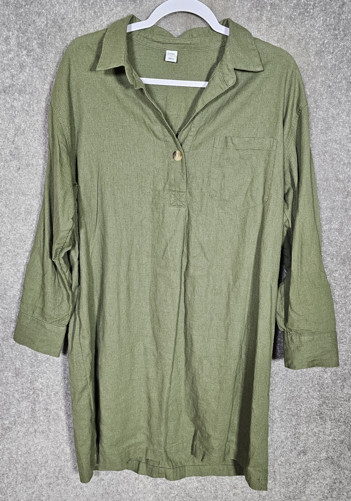 Old Navy Linen Blend Shirt Dress Womens Size Large Green Collared Chest Pocket