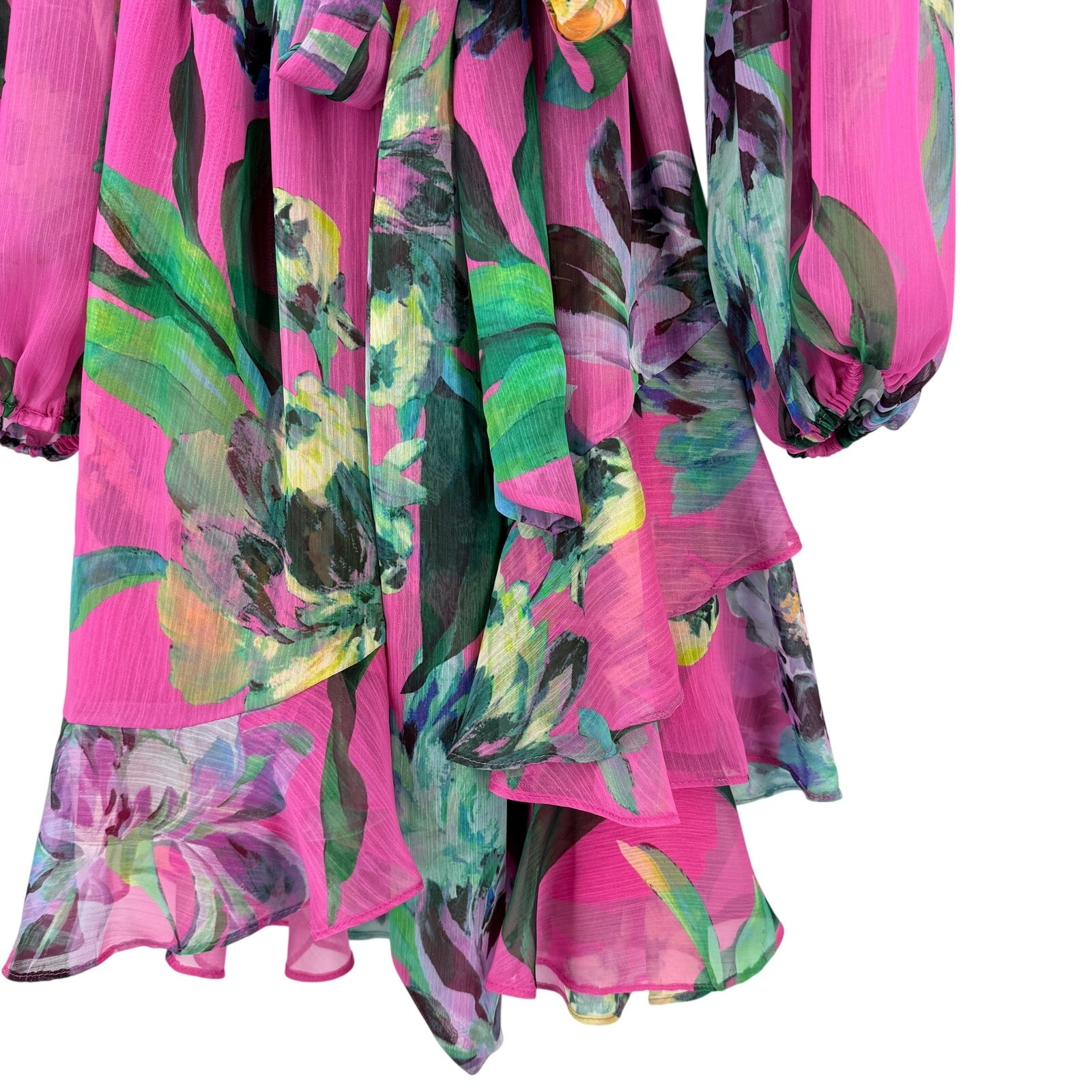 Alex Marie Laurel Chiffon Floral Wrap Dress Pink Fandango Womens Size 4 Belted