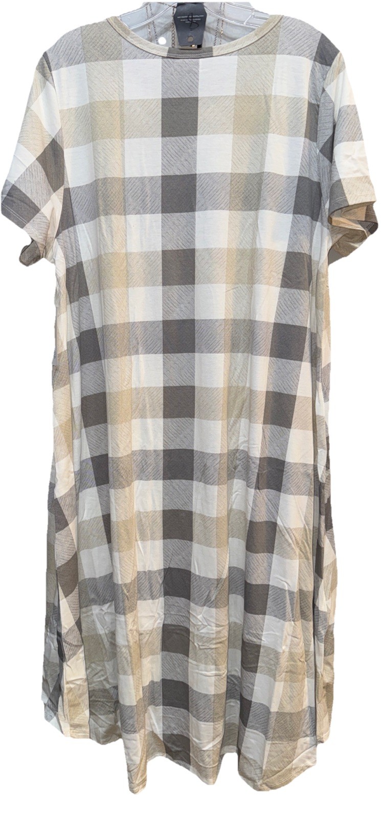 NWT LuLaRoe 2XL White Cream Tan Gray Plaid Carly Swing Dress