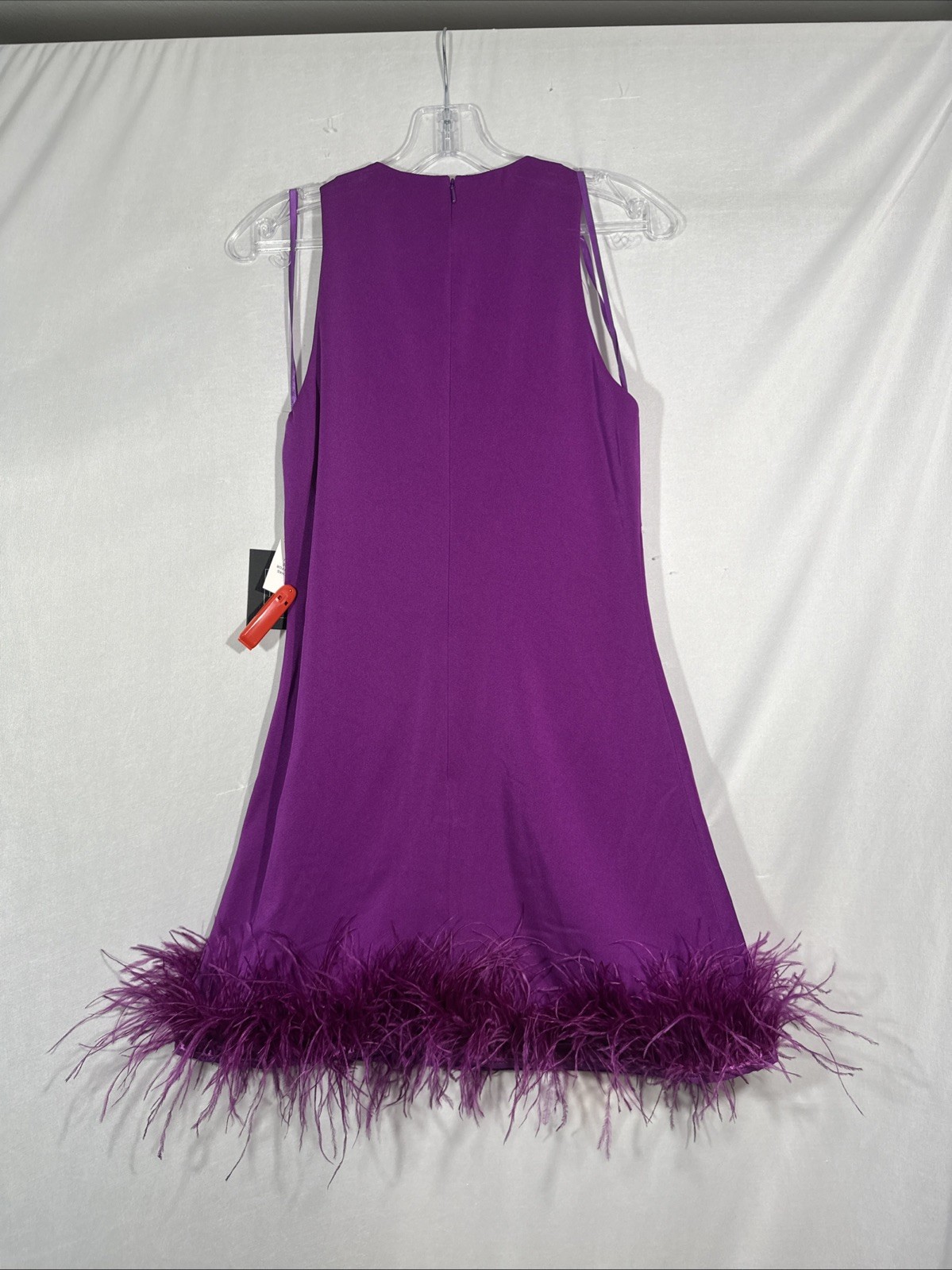 NWT IEENA Mac Duggal [ 2 ] 55805 Feathered Hem High Neck Trapeze Dress #U1533