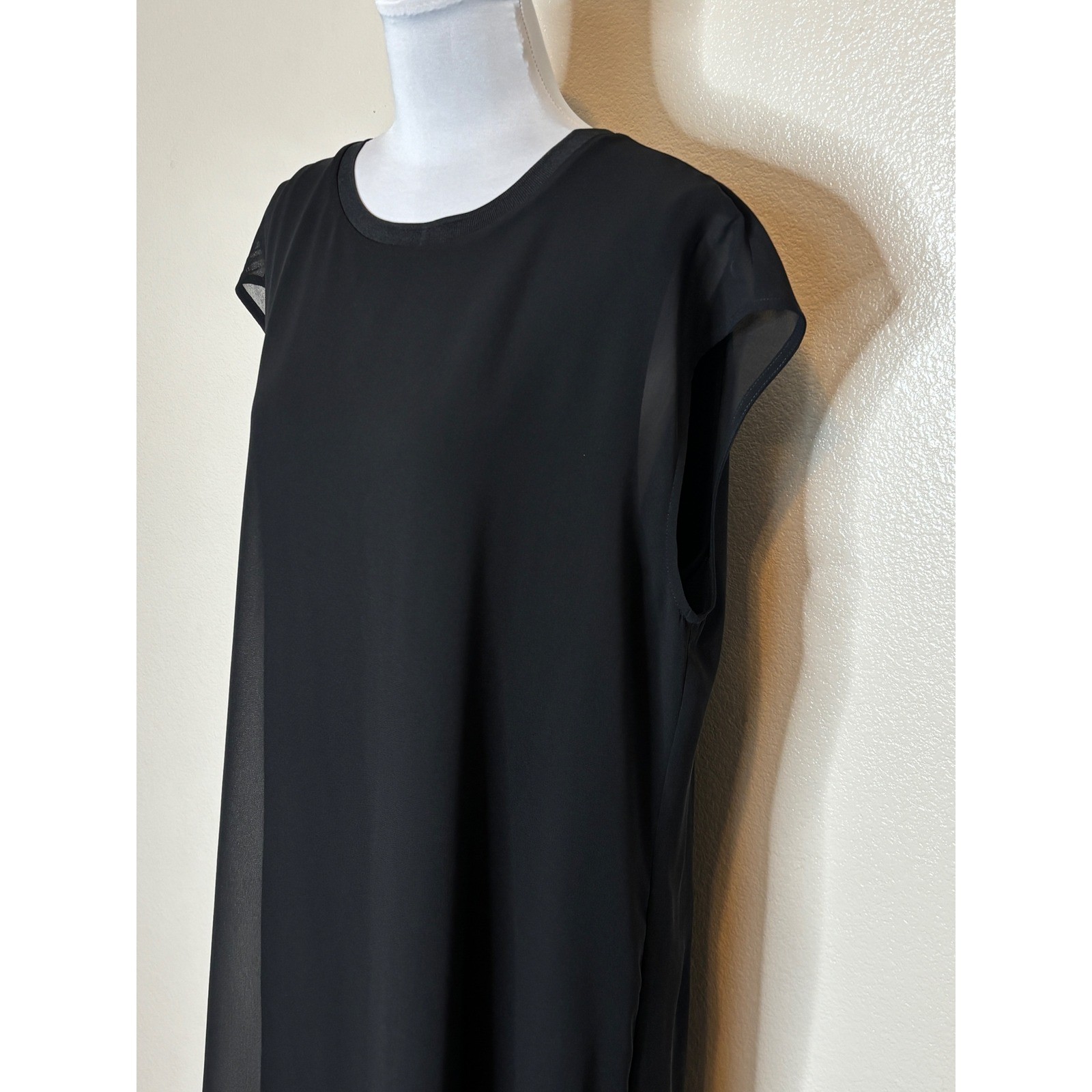 John Lewis & Partners Black Sheer Overlay Shift Midi Dress Size 14