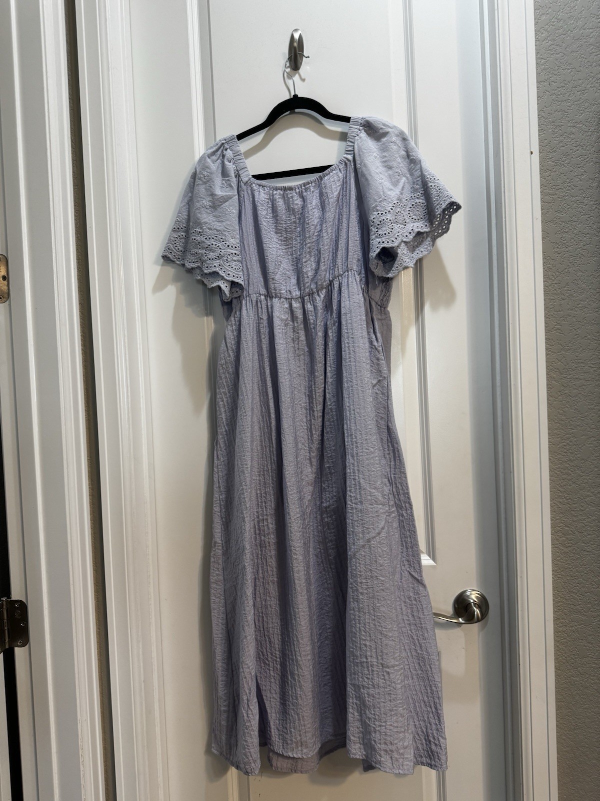 Bloomchic Lavender Square Neck Dress Sz 14 Eyelet Stretch Slide Pockets Stretchy