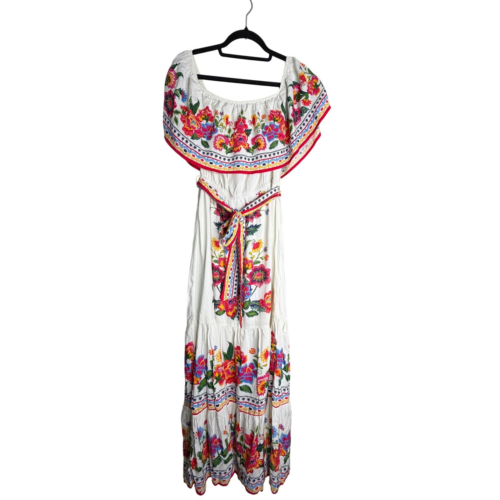 Flying Tomato Floral Embroidered Maxi Dress White Boho Off Shoulder ID17914AZ M