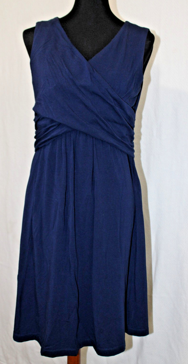 Lands’ End M 10-12 Dark Blue Crossover Wrap Sleeveless Knit Fit and Flare Dress