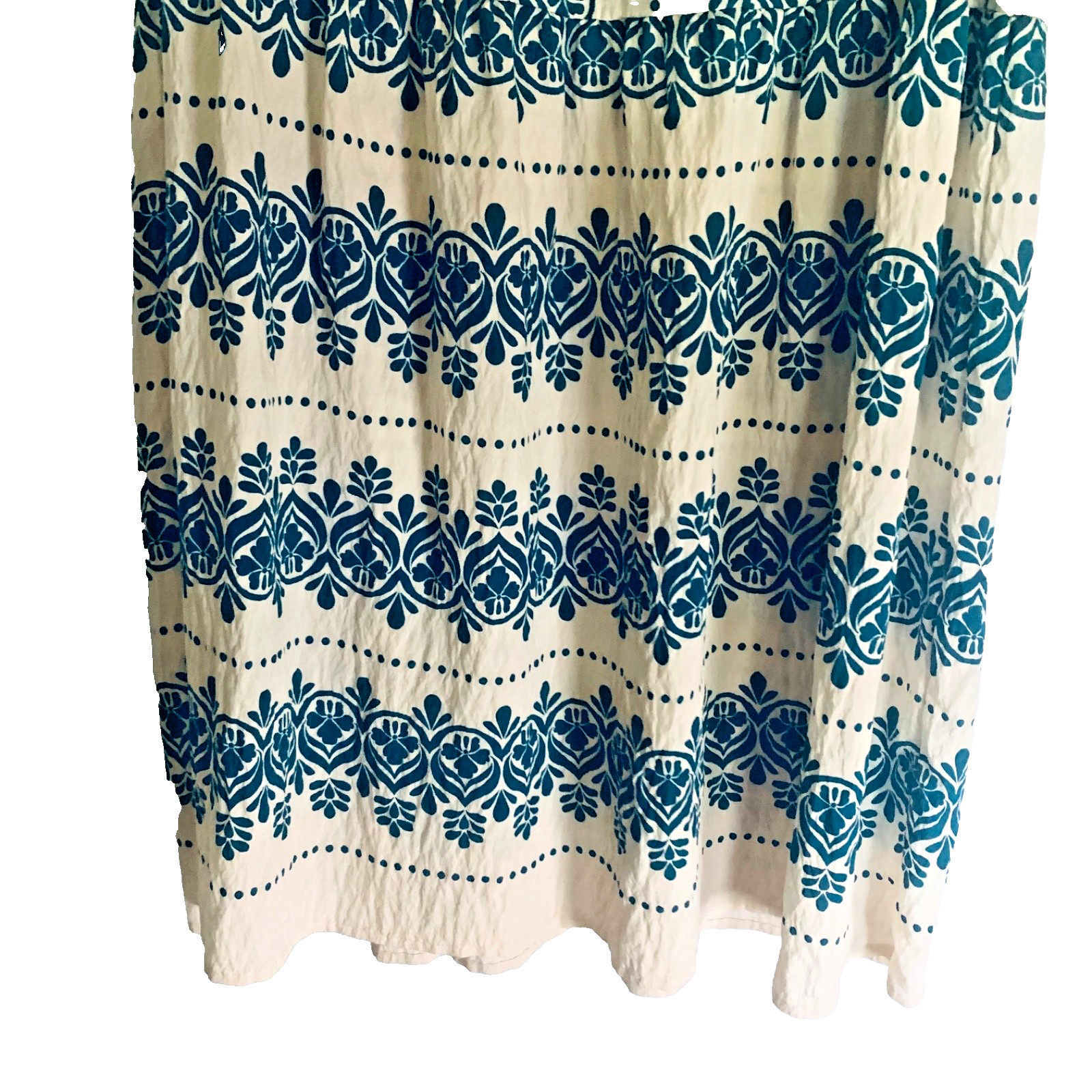 Figueroa & Flowers Dress Size Large Tiered 3/4 Sleeves Boho Teal Blue and Ivory