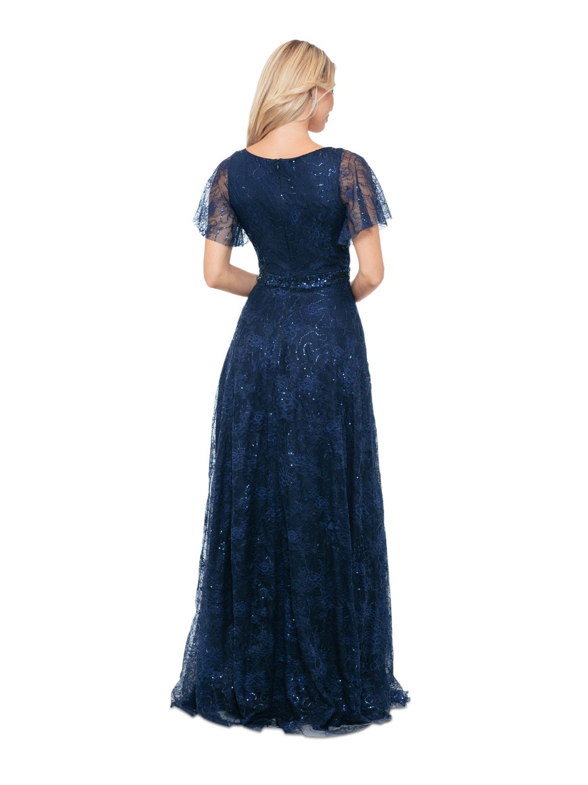 B&A BY BETSY & ADAM Womens Navy Lined Flutter Sleeve Gown Dress 4