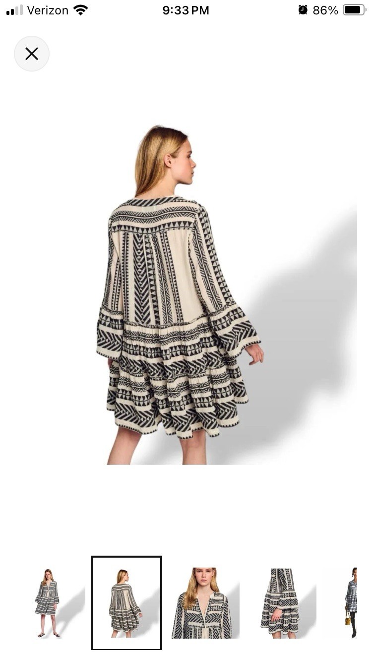 Devotion Twins Ella Black & Off White 100% Cotton Tiered Tunic Dress, Sz XS