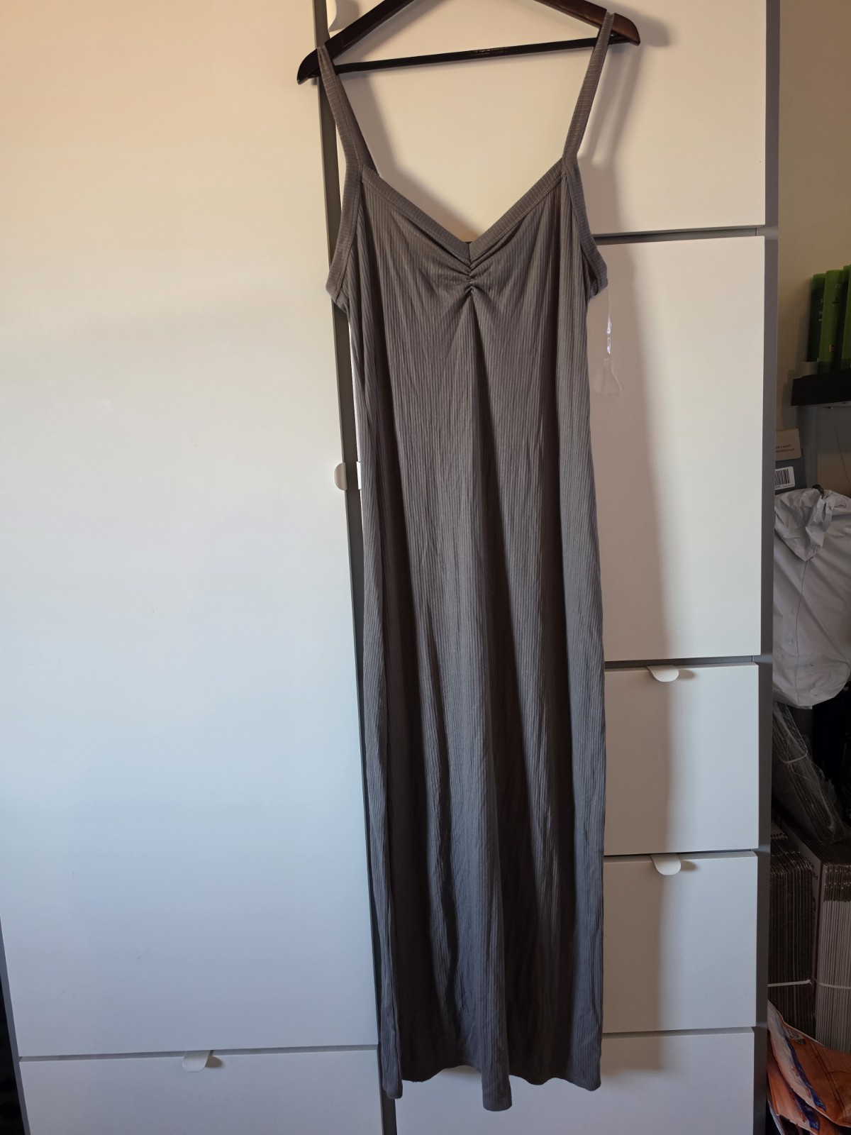 Wild Fable Gray Ribbed Solid V-Neck Strappy Sleeveless Long Maxi Dress XL