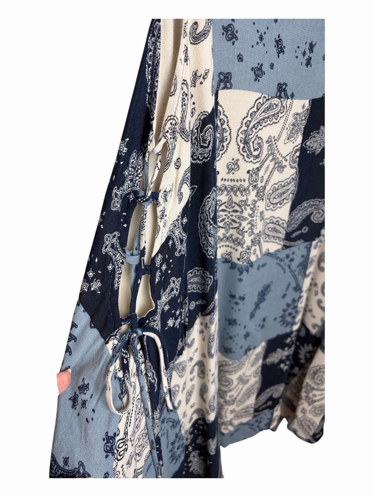 Vintage Havana Boho Patchwork Paisley Swing Dress Blue White Sleeveless Size S