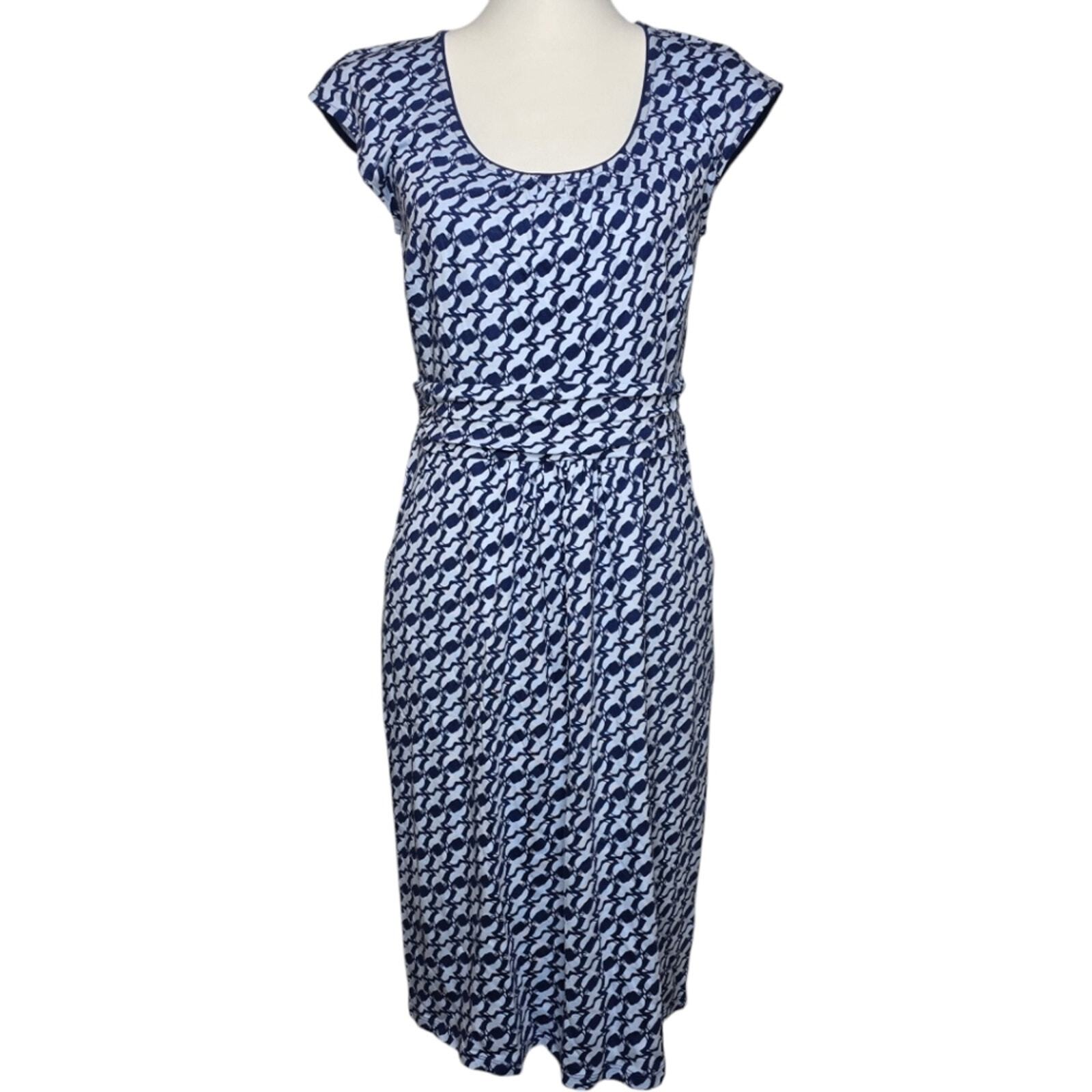 Boden Margot Jersey Dress Dove Print Blue Size 8L NWT