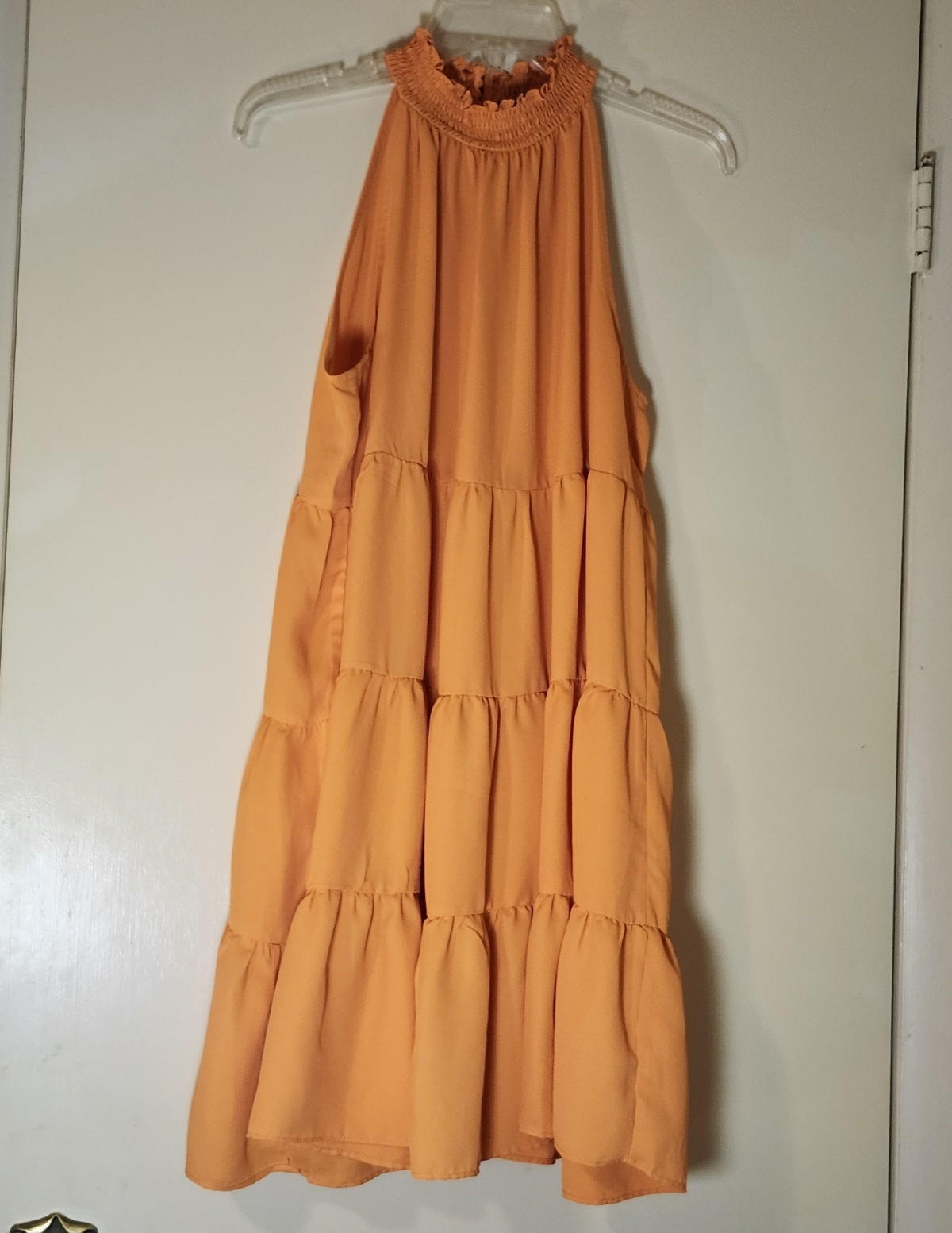 Sam and Jess Boho Orange Solid Halter Neck Sleeveless Tiered Mini Dress Size