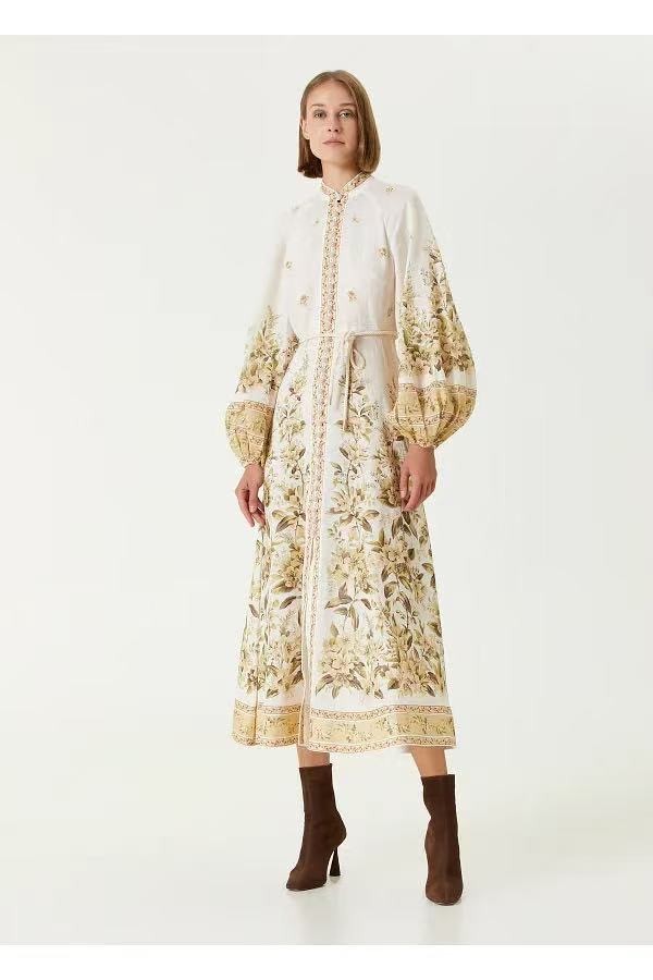 ZIMMERMANN Golden Buttoned Midi Dress Color: Sage toile floral Size 2/ US 8