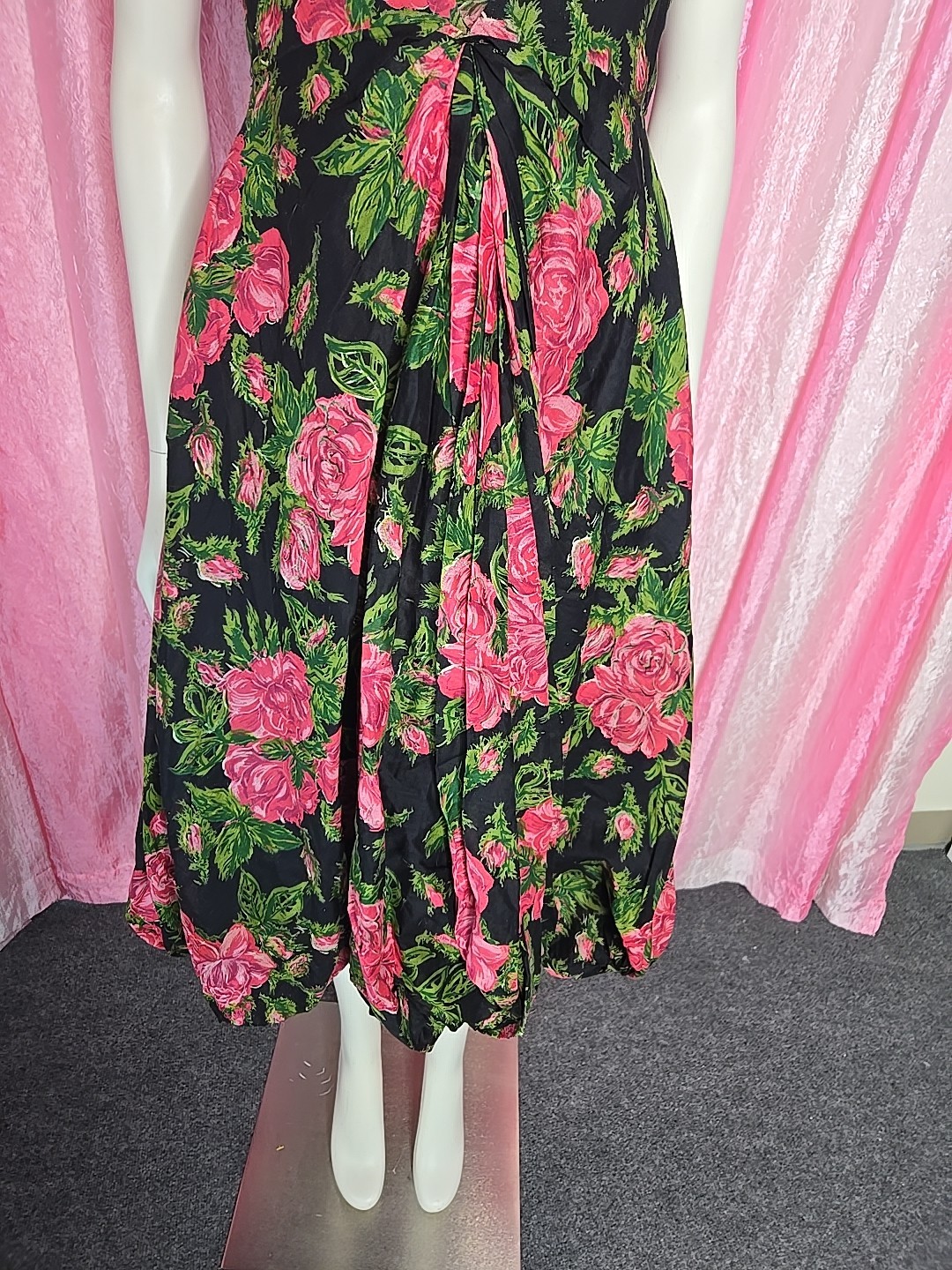 Lee Claire Vintage Green Pink Exquisite 60’s Beaded Floral Dress Size Small