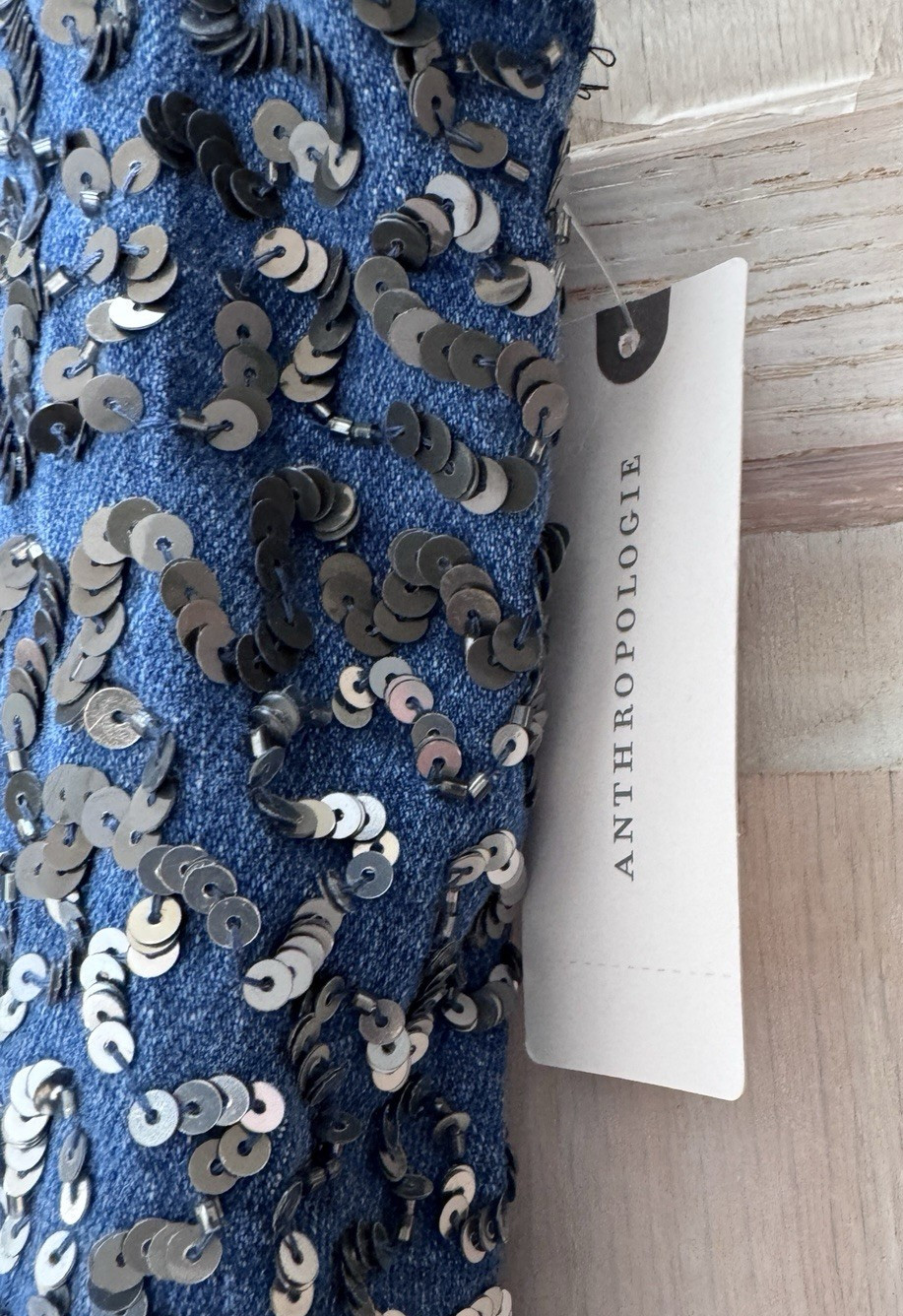 NWT Anthropologie Pilcro Sequin Sparkle Denim Button Front MinI Dress Size Small