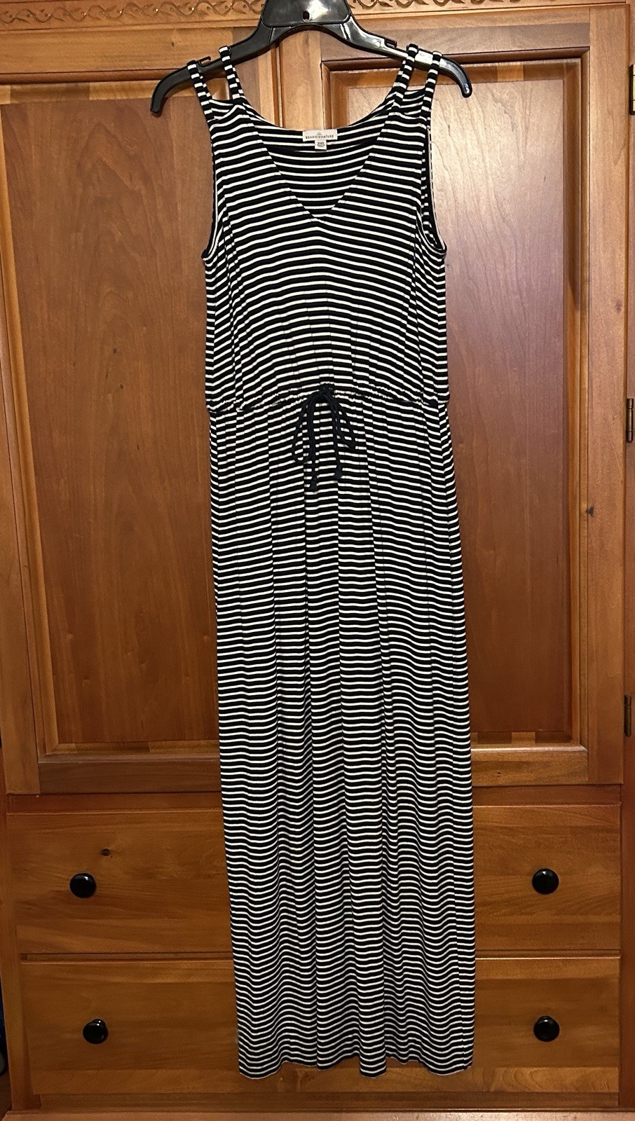 Womens LL Bean striped cotton maxi dress size XXS ECU Vacation Cruise SOFT