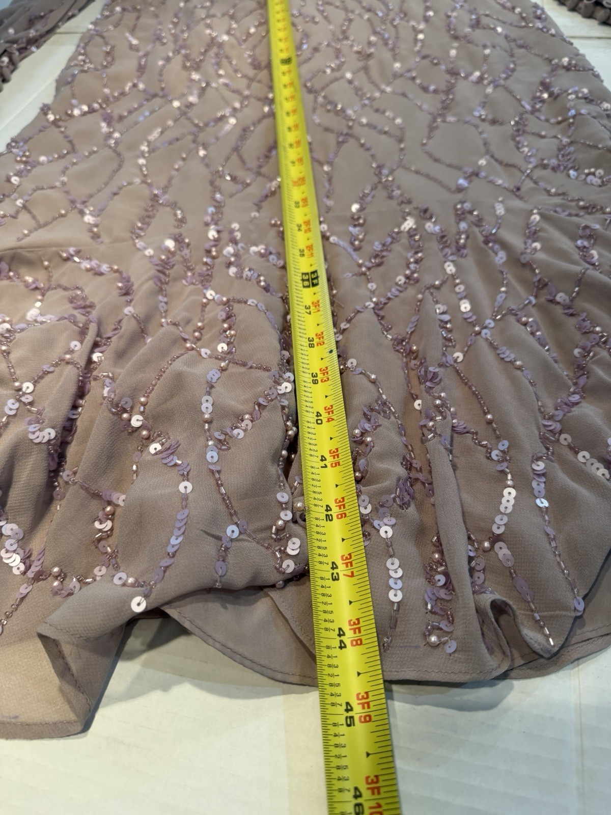 MAC DUGGAL 10767 SEQUINED ILLUSIONS LONG VINTAGE LILAC TRUMPET MIDI DRESS 10