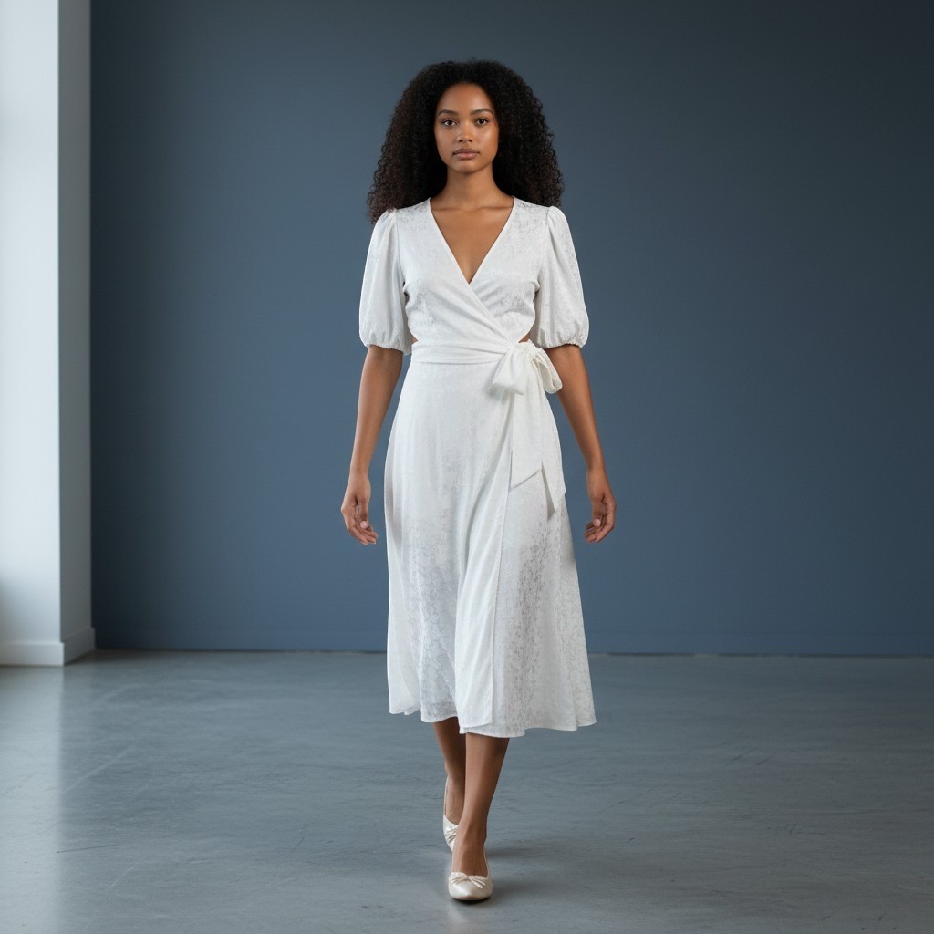 Tuckernuck Callahan Knitwear White Jacquard Wrap Midi Dress V-Neck Tie Waist XS
