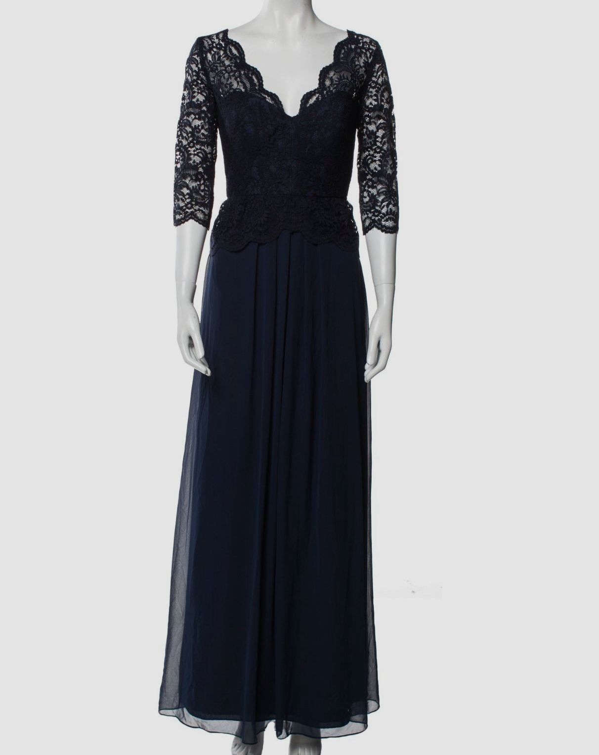 $1730 Jenny Packham Women’s Blue Lux Lace Chiffon Column Gown Dress Size 10